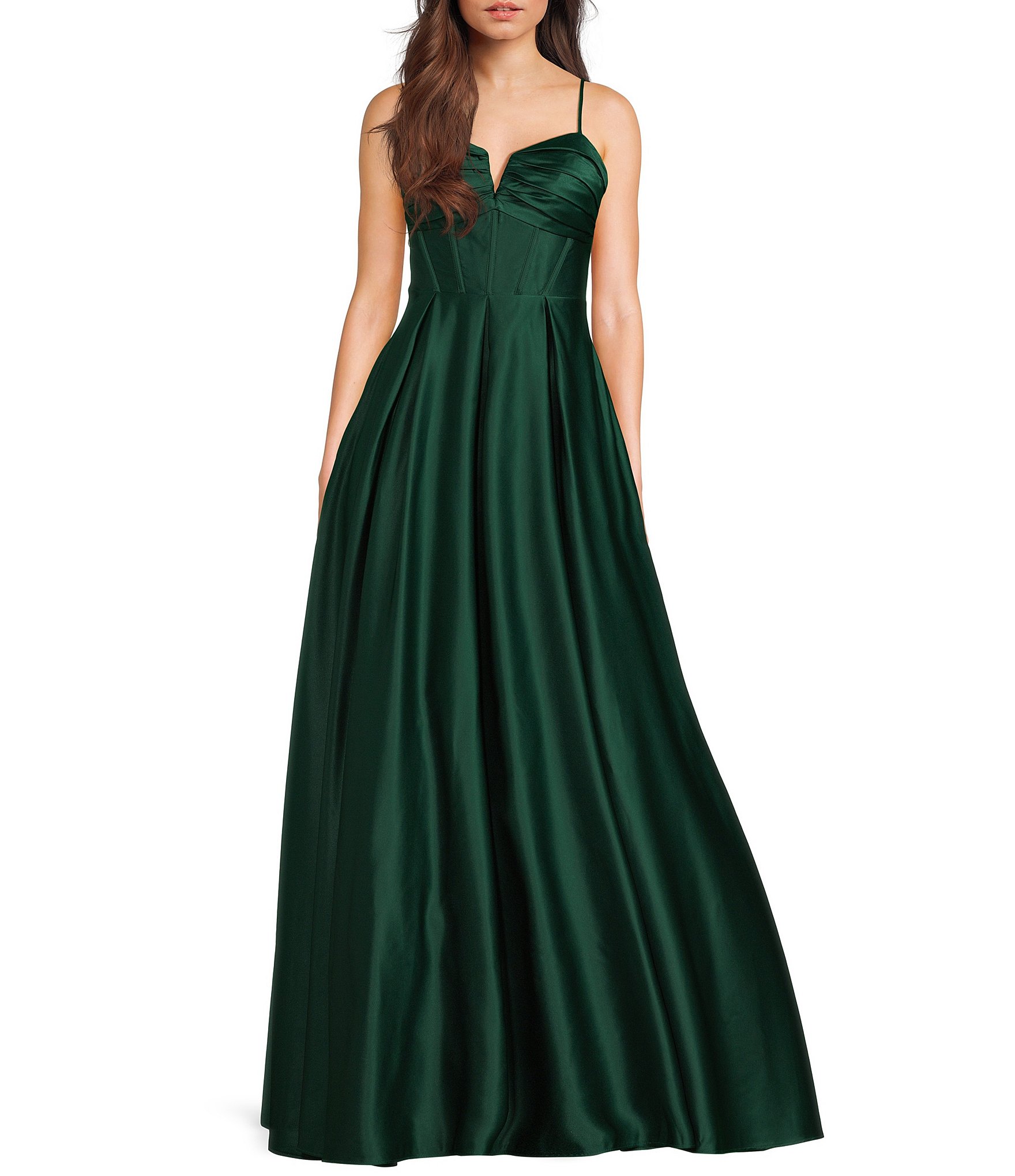 BLONDIE NITES Womens Pleated Spaghetti Strap Sweetheart Neckline Full-Length Formal A-Line Dress
