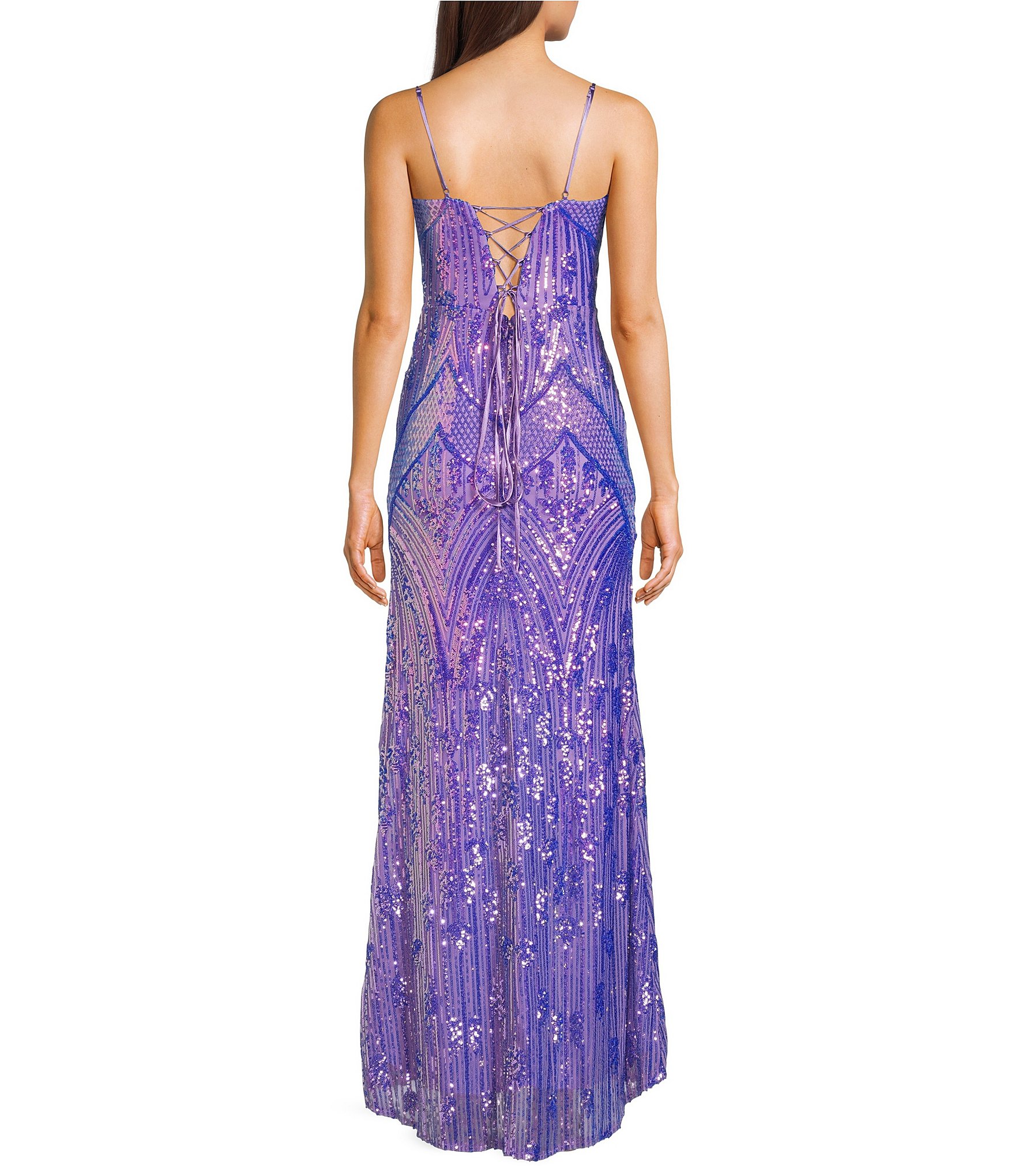 Blondie Nites Sequin Patterned Corset Bodice Lace Up Back Dress