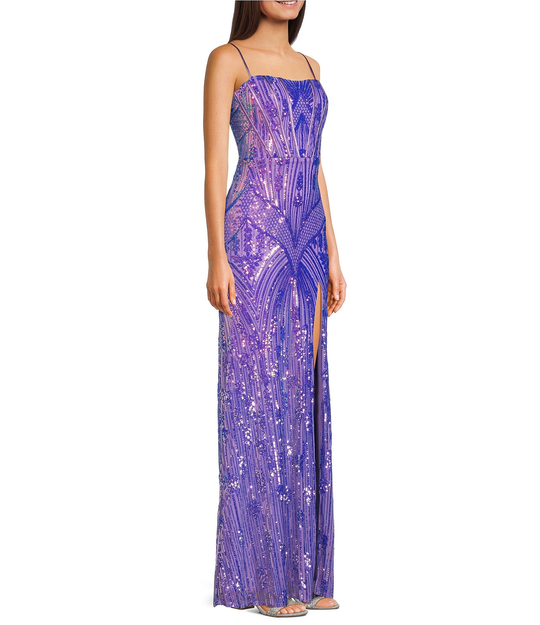 Blondie Nites Sequin Patterned Corset Bodice Lace Up Back Dress