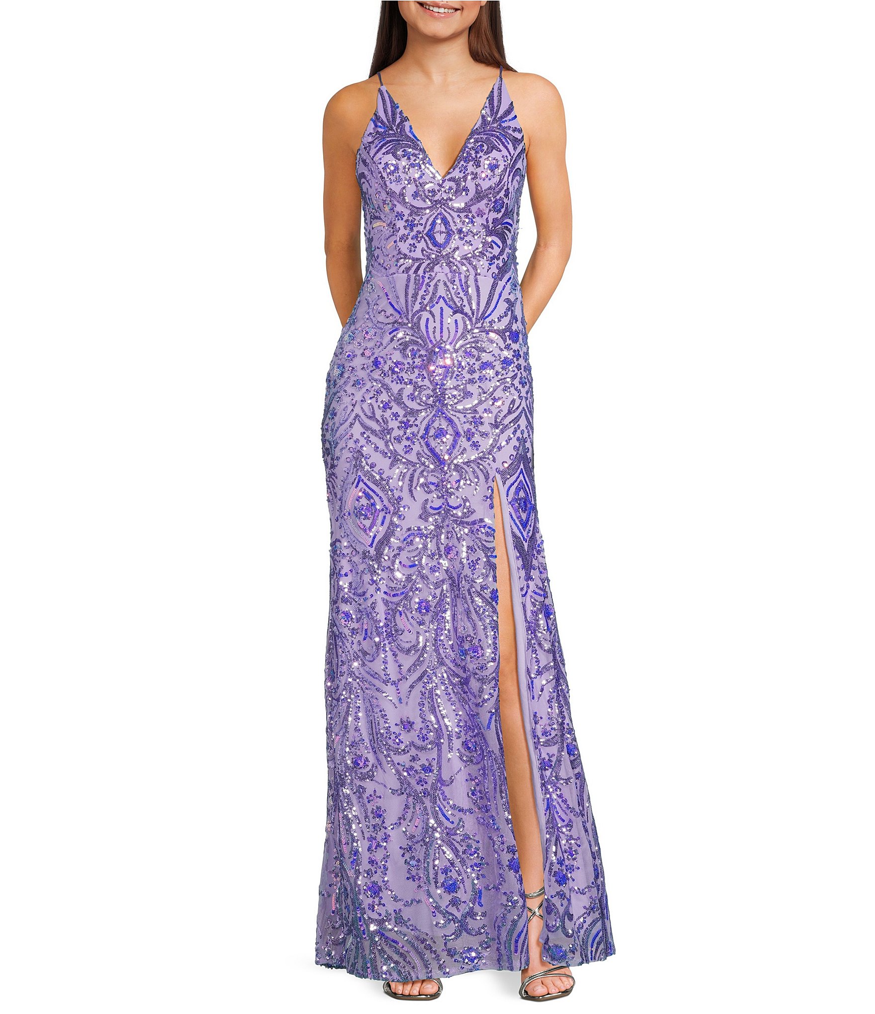 fitted lace wedding dress Amanda Purple Lace Panel Ribbed Knit Maxi Dress, L / Purple main image 0