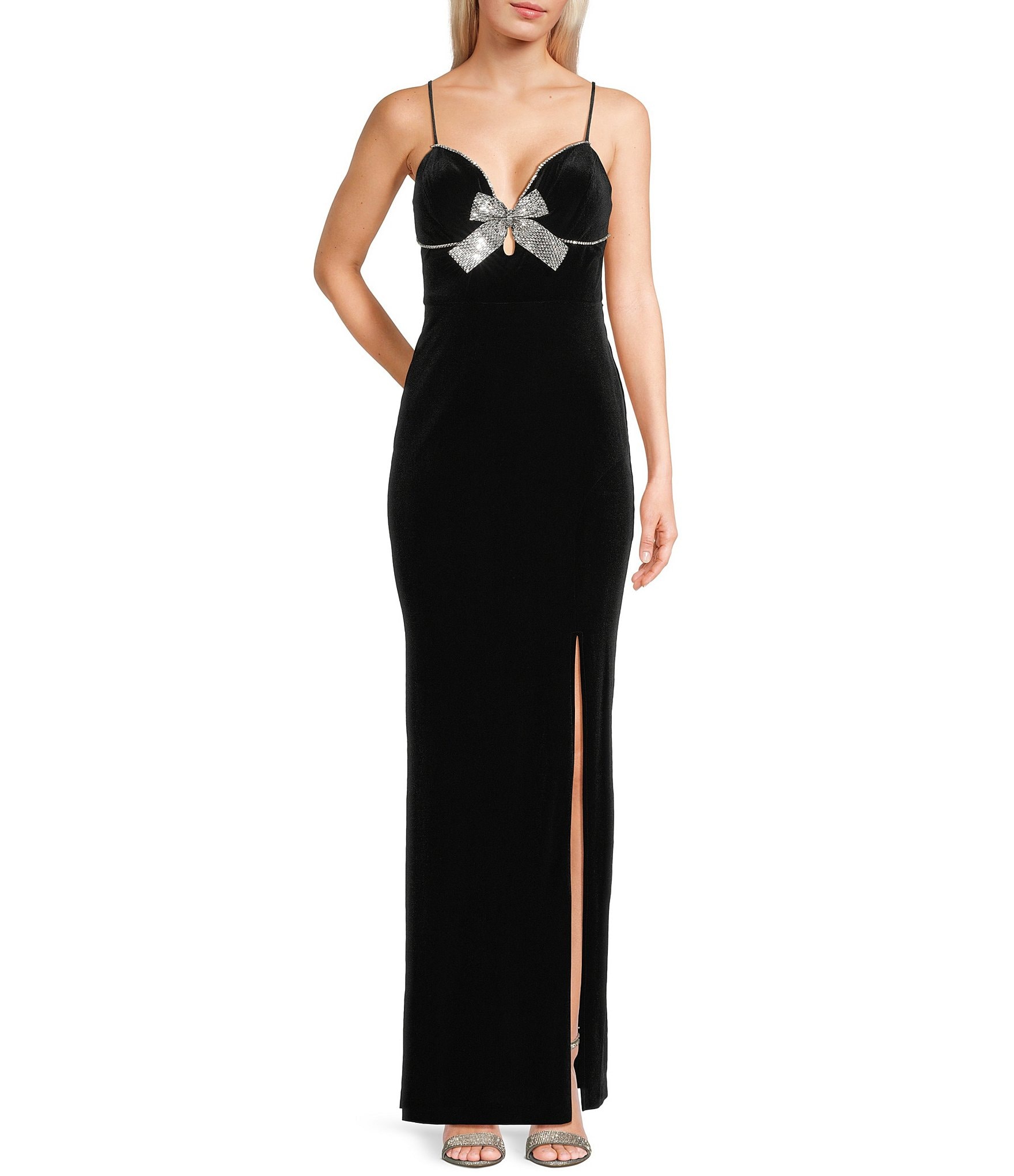 black zara midi dress Zapaka Women Black Velvet Long Evening Dress Spaghetti Straps V-Neck  Holiday Party Dress – ZAPAKA main image 0
