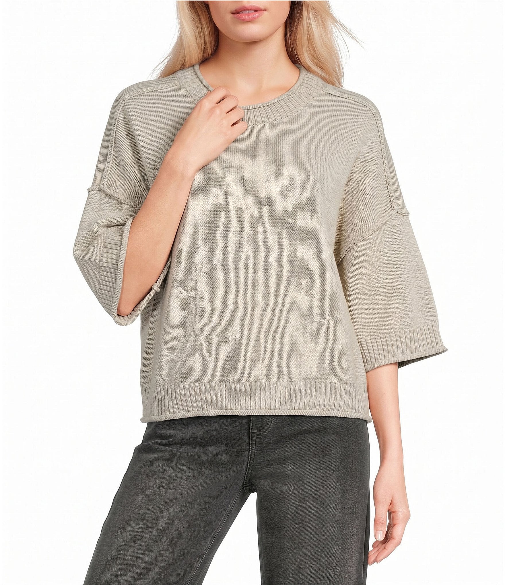 Blu Pepper Exposed Seam Drop Shoulder Sweater