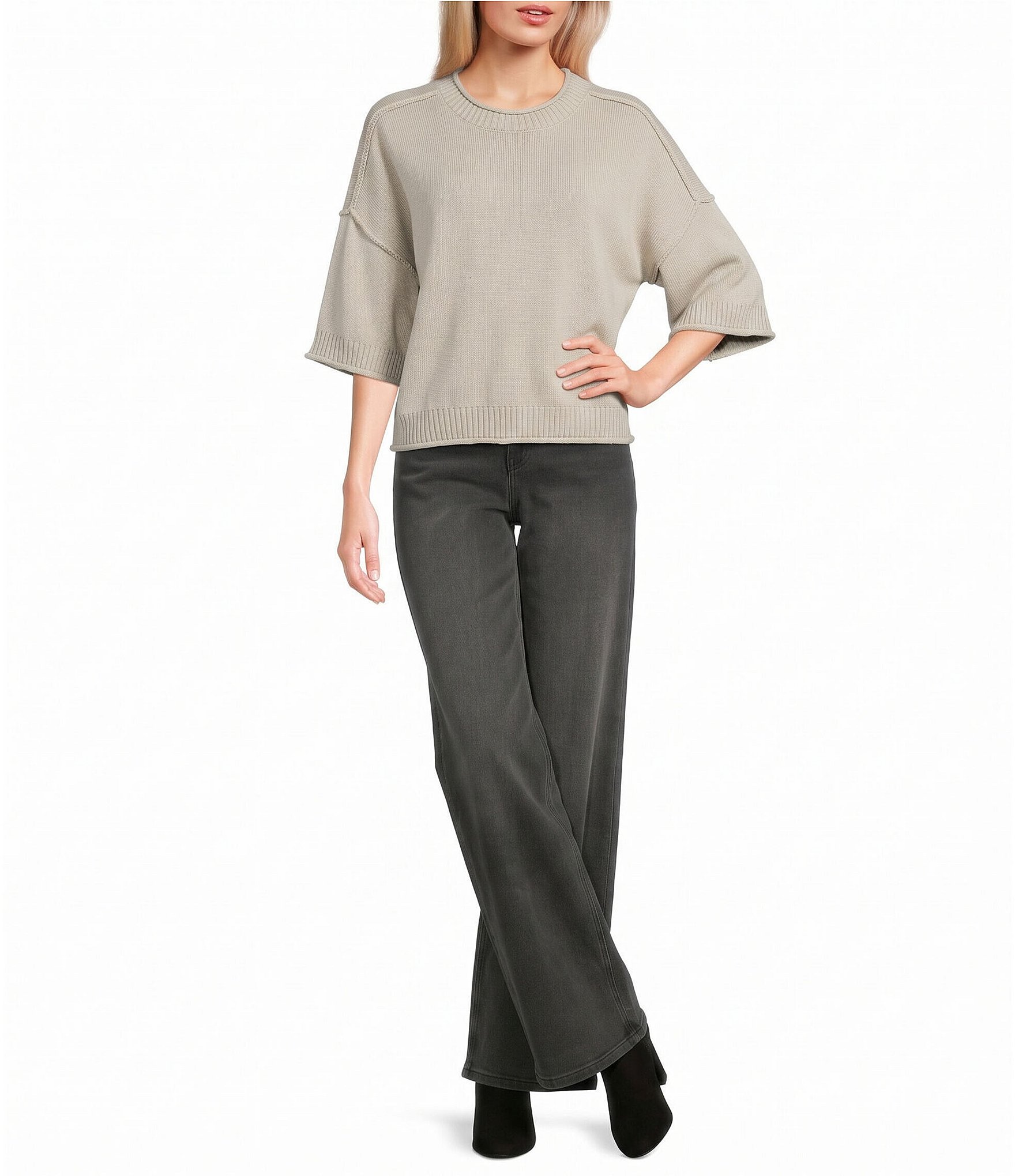 Blu Pepper Exposed Seam Drop Shoulder Sweater