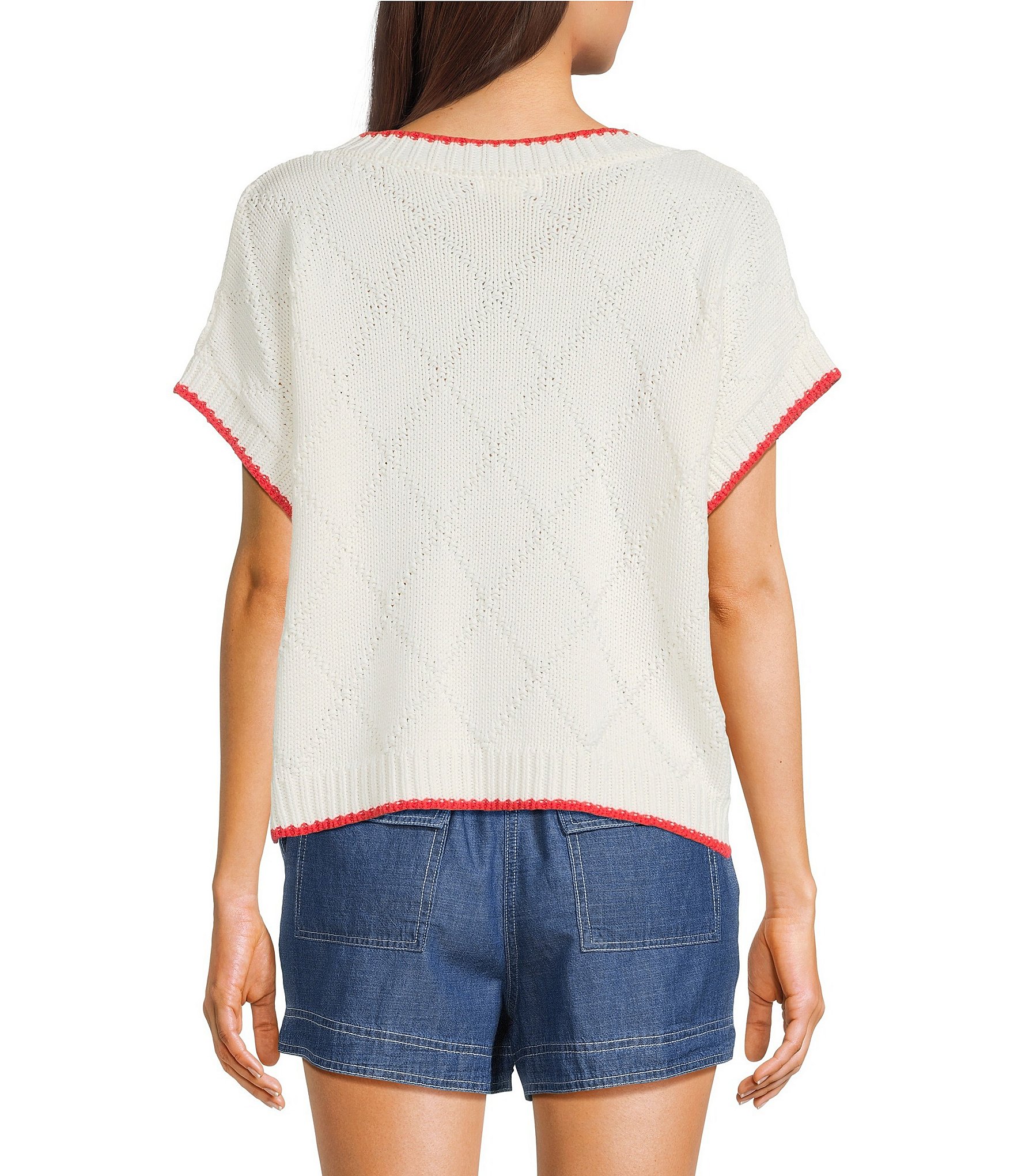 Blu Pepper Fish Short Sleeve Contrast Trim Sweater