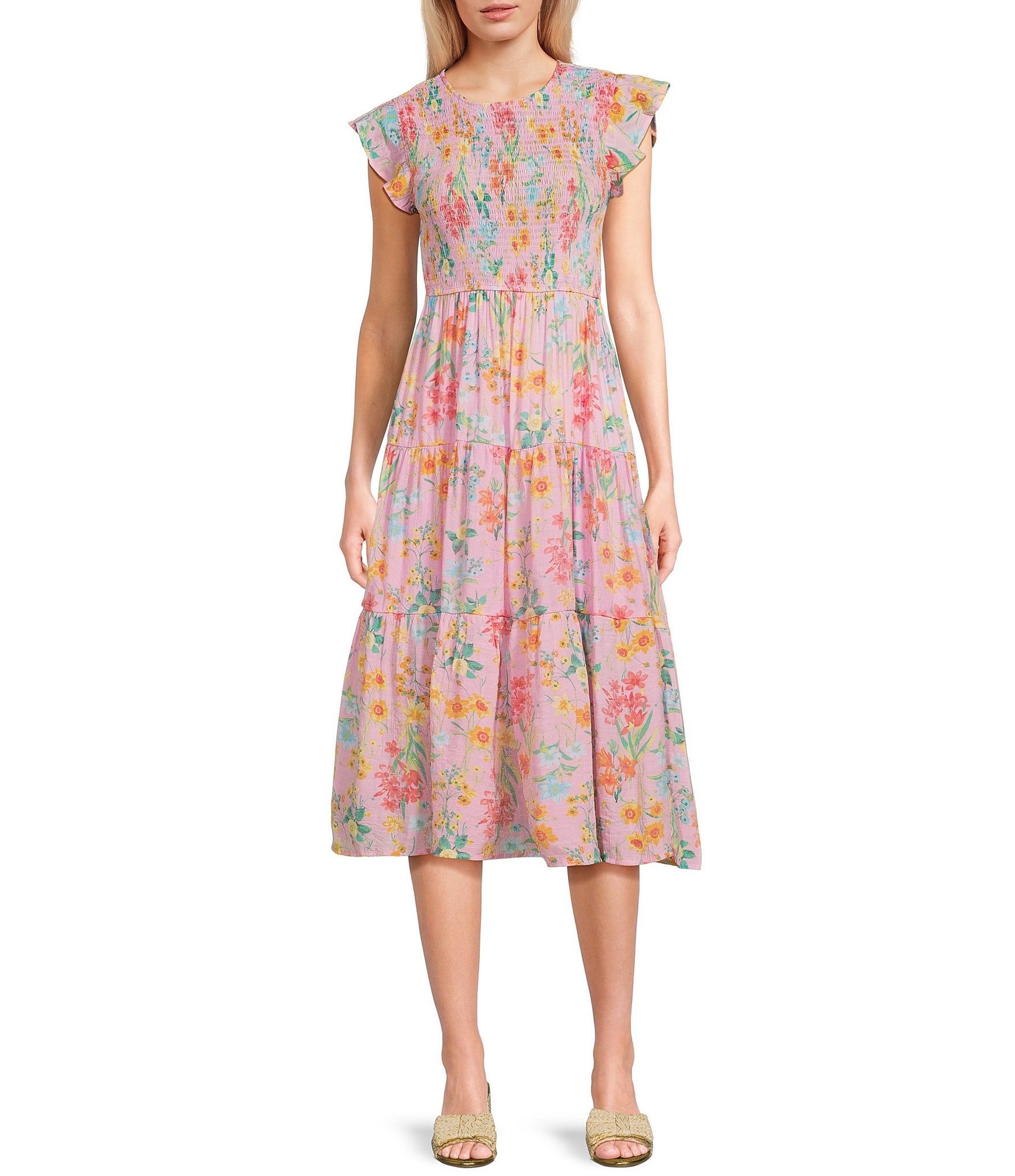 Blu Pepper Floral Print Smocked Bodice Midi Dress | Dillard's