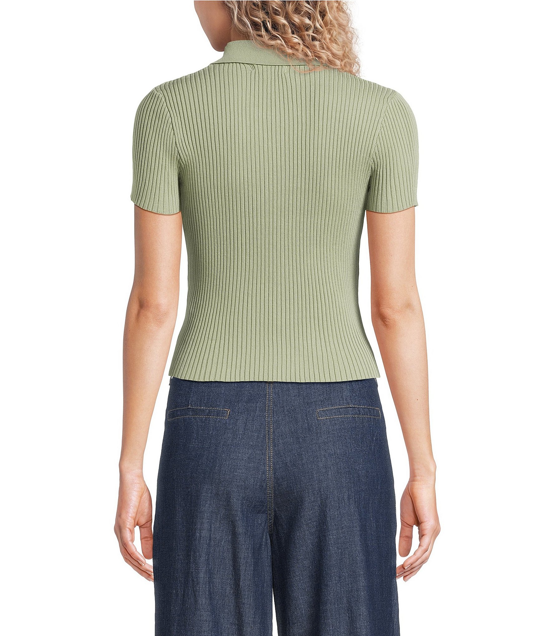 Blu Pepper Knit Collared Short Sleeve Front Zip Top