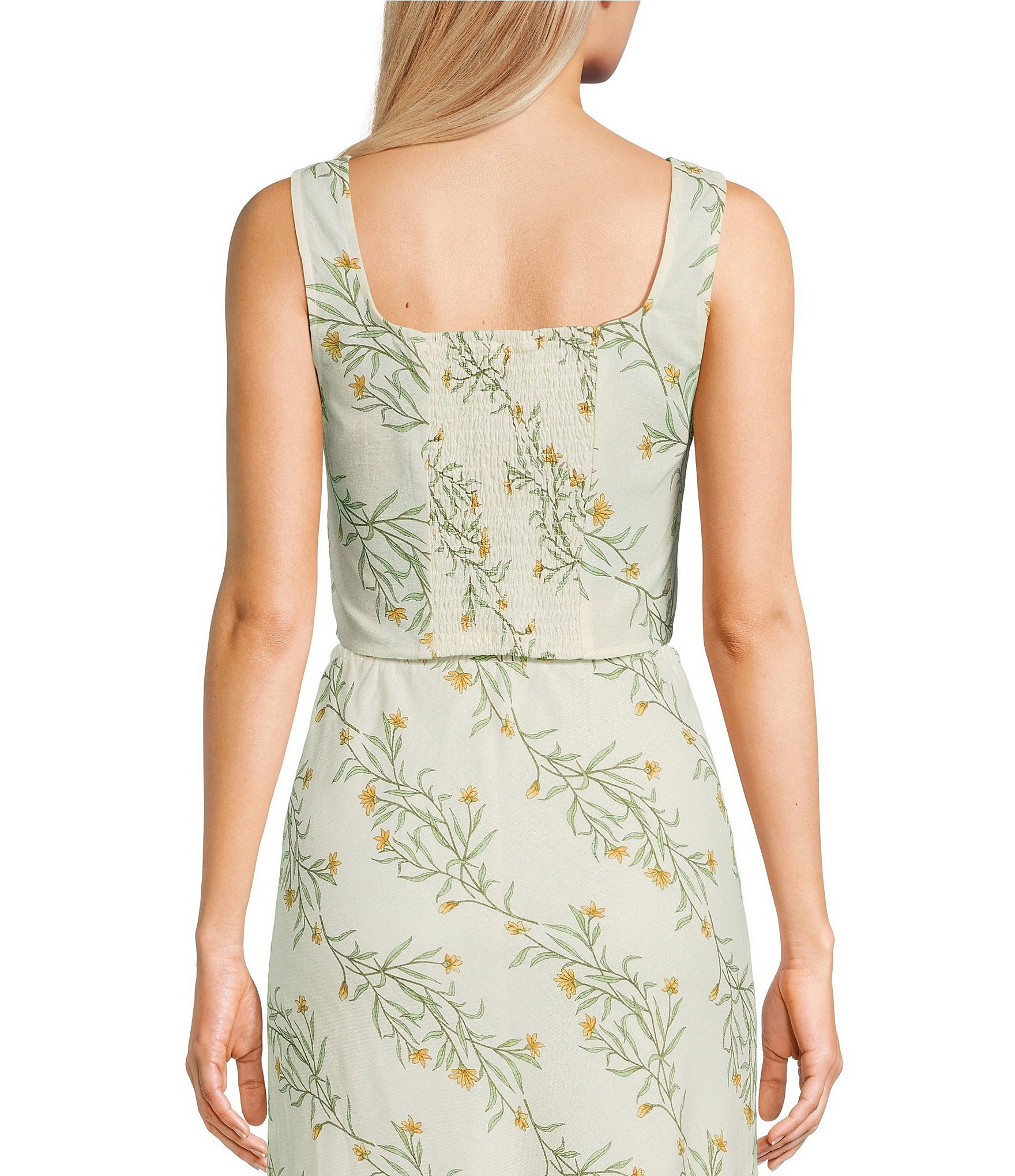 Blu Pepper Linen Blend Floral Print Coordinating Cropped Top