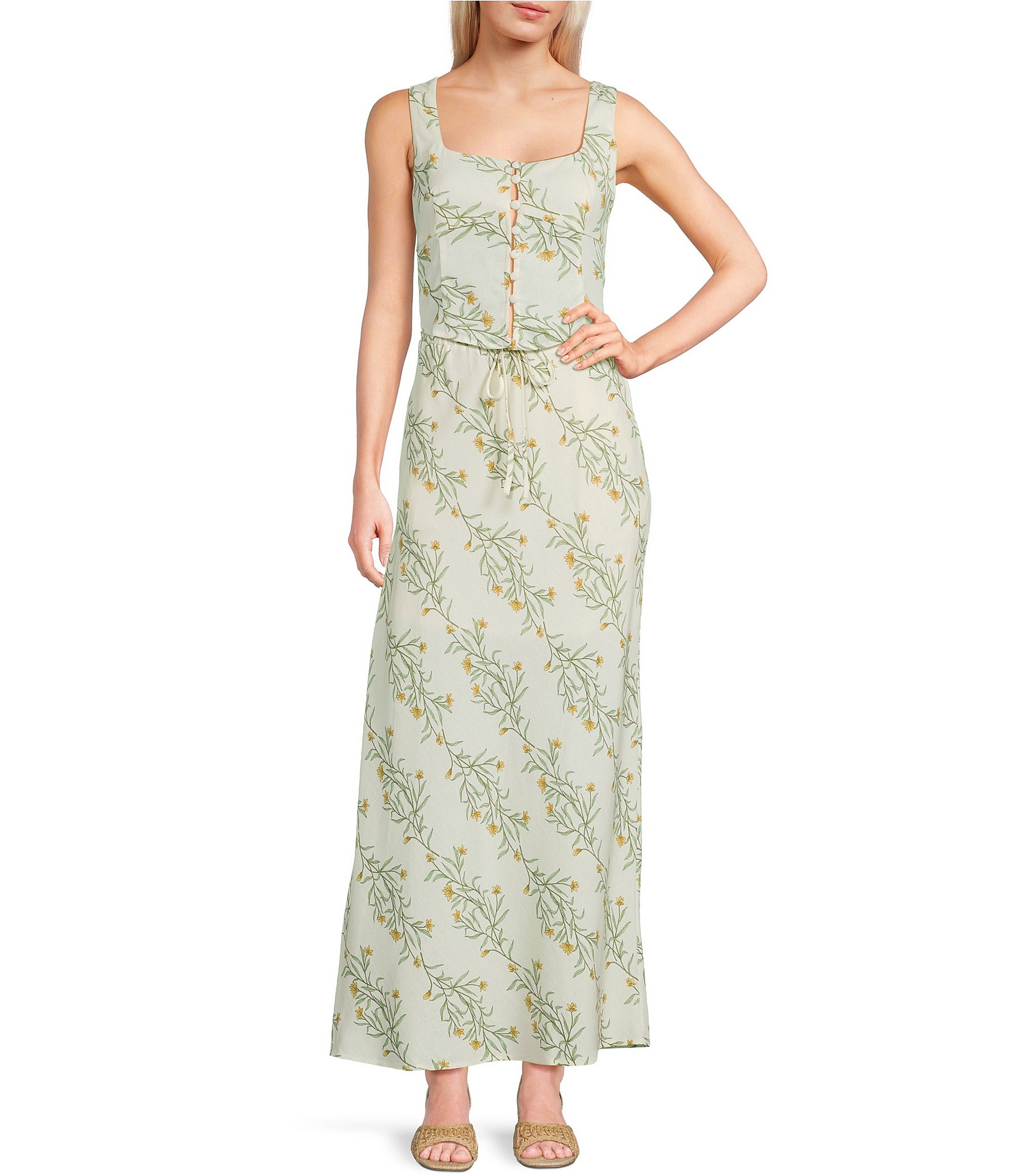 Blu Pepper Linen Blend Floral Print Coordinating Cropped Top