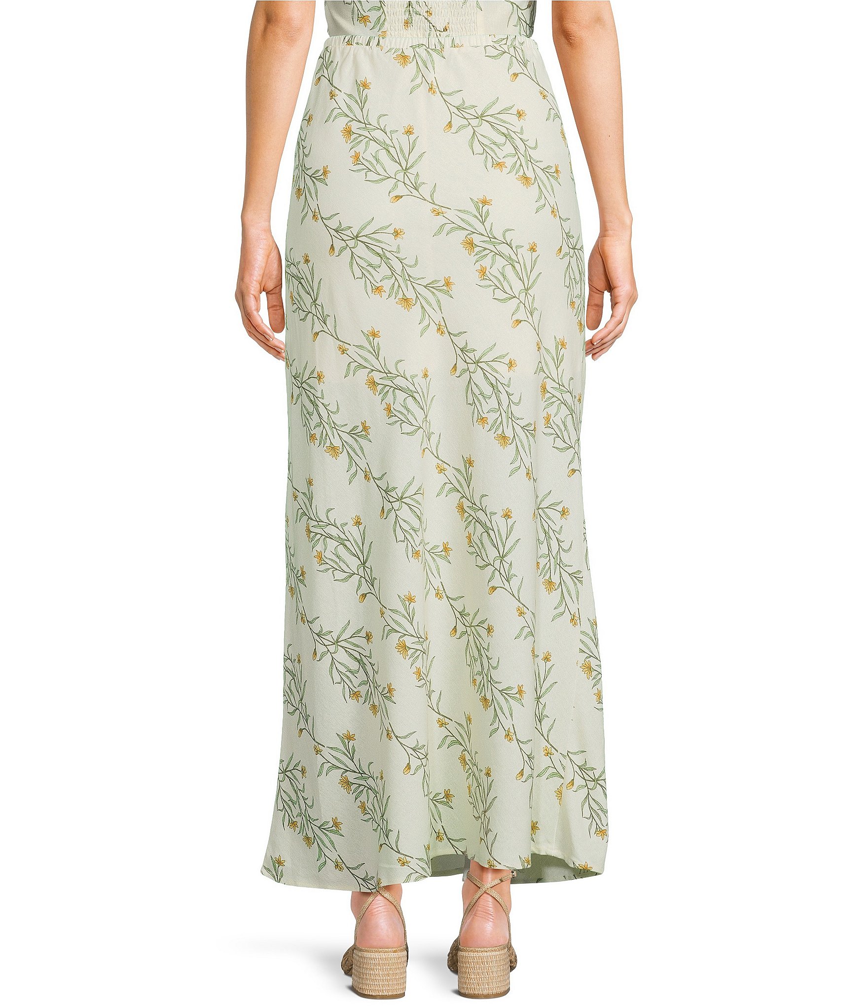 Blu Pepper Linen Blend Floral Print Coordinating Maxi Skirt