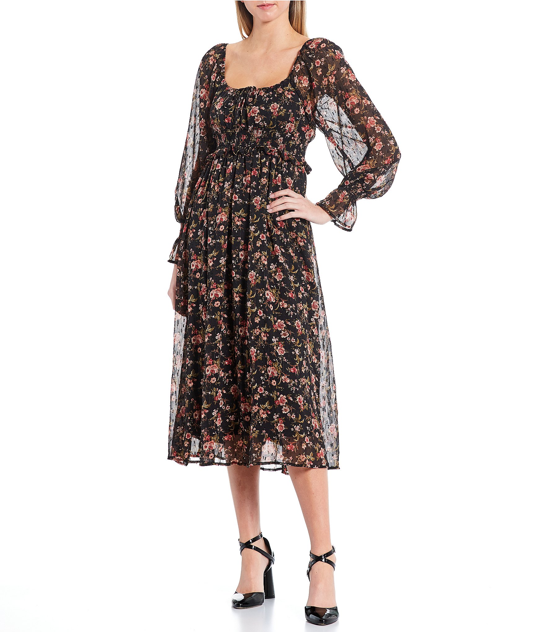 Blu Pepper Long Sleeve Floral Print Midi Dress | Dillard's