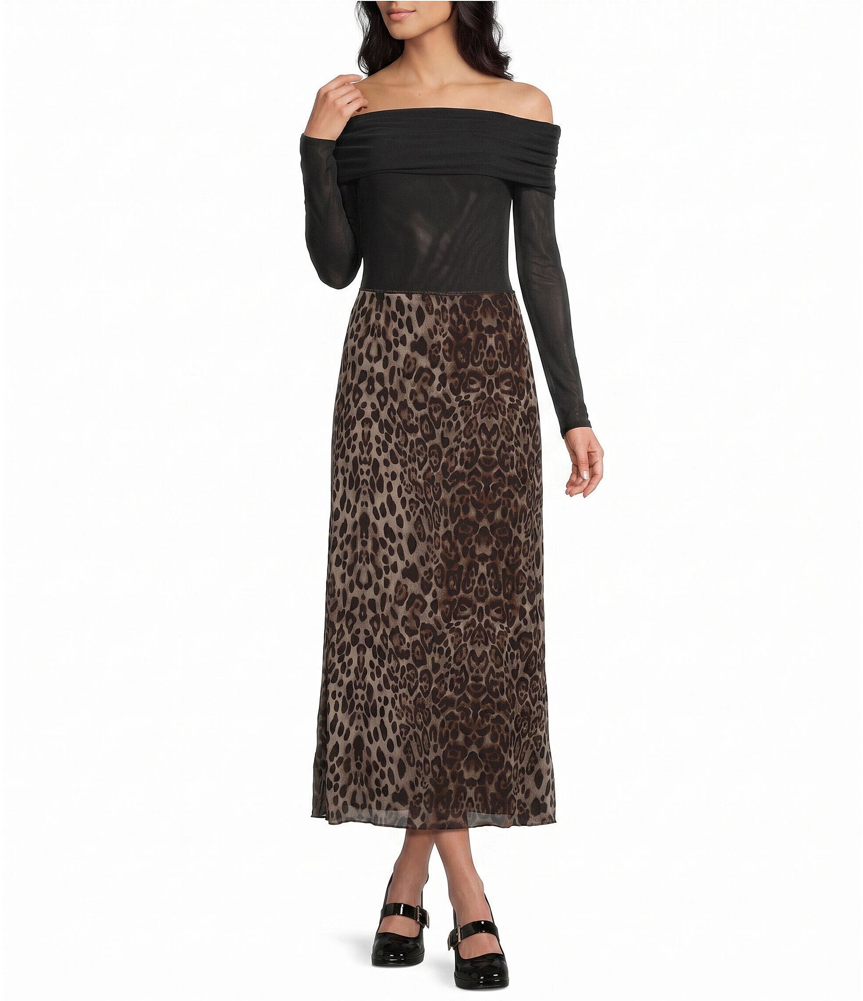 Blu Pepper Mesh Leopard Printed Midi Skirt