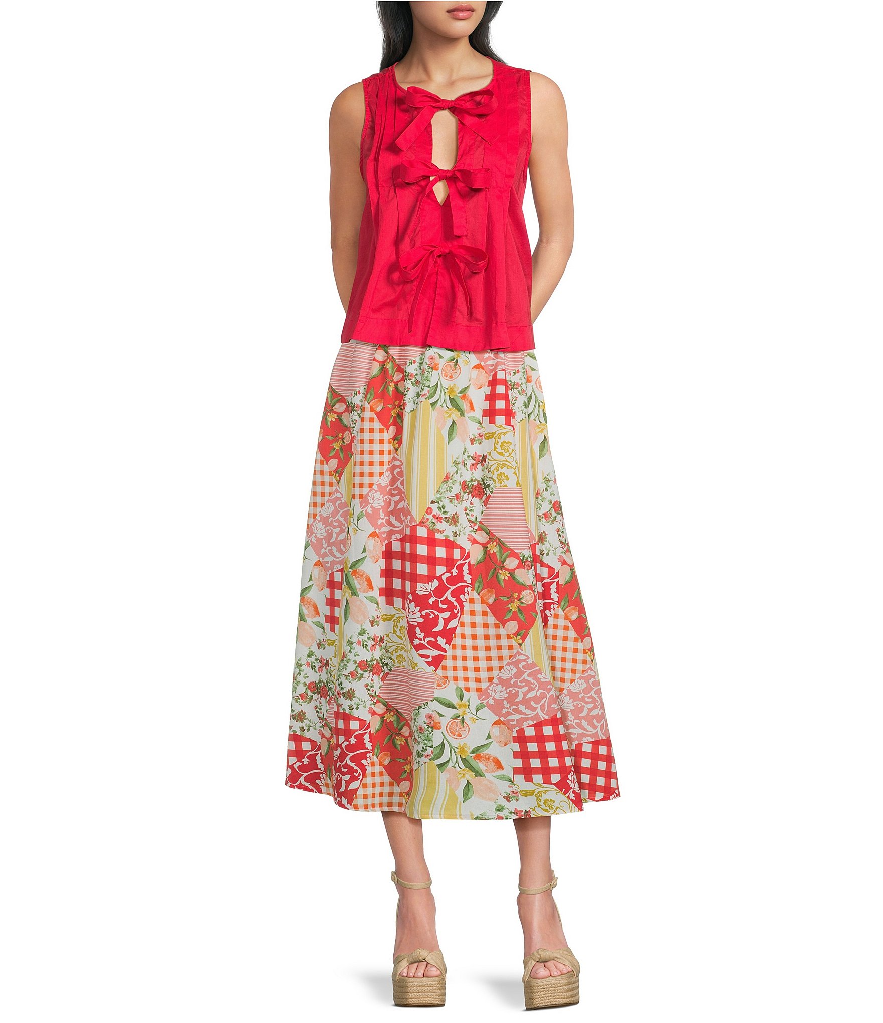 Blu Pepper Patchwork Floral Printed Midi Skirt