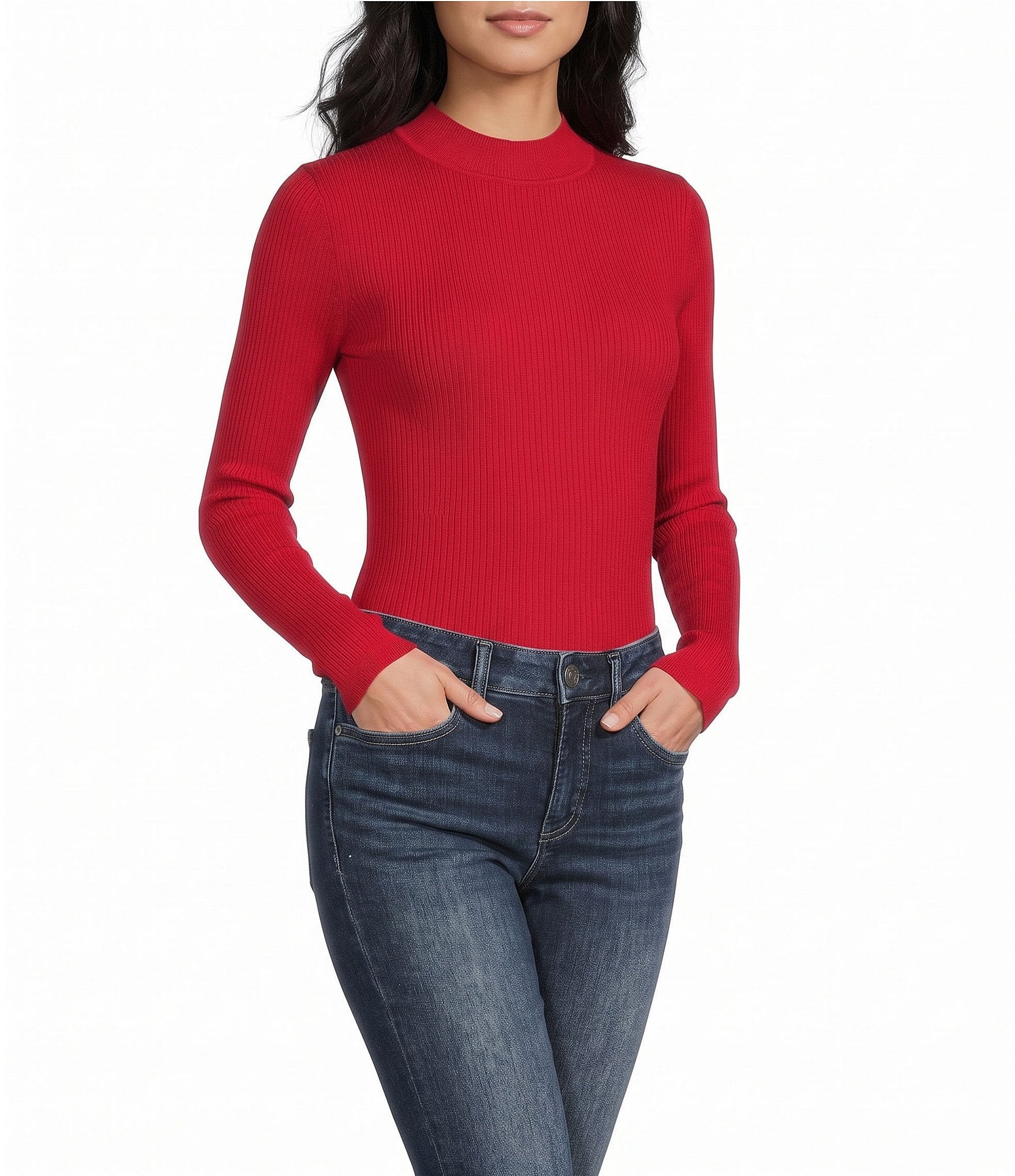Blu Pepper Rib Knit Mock Neck Long Sleeve Bodysuit