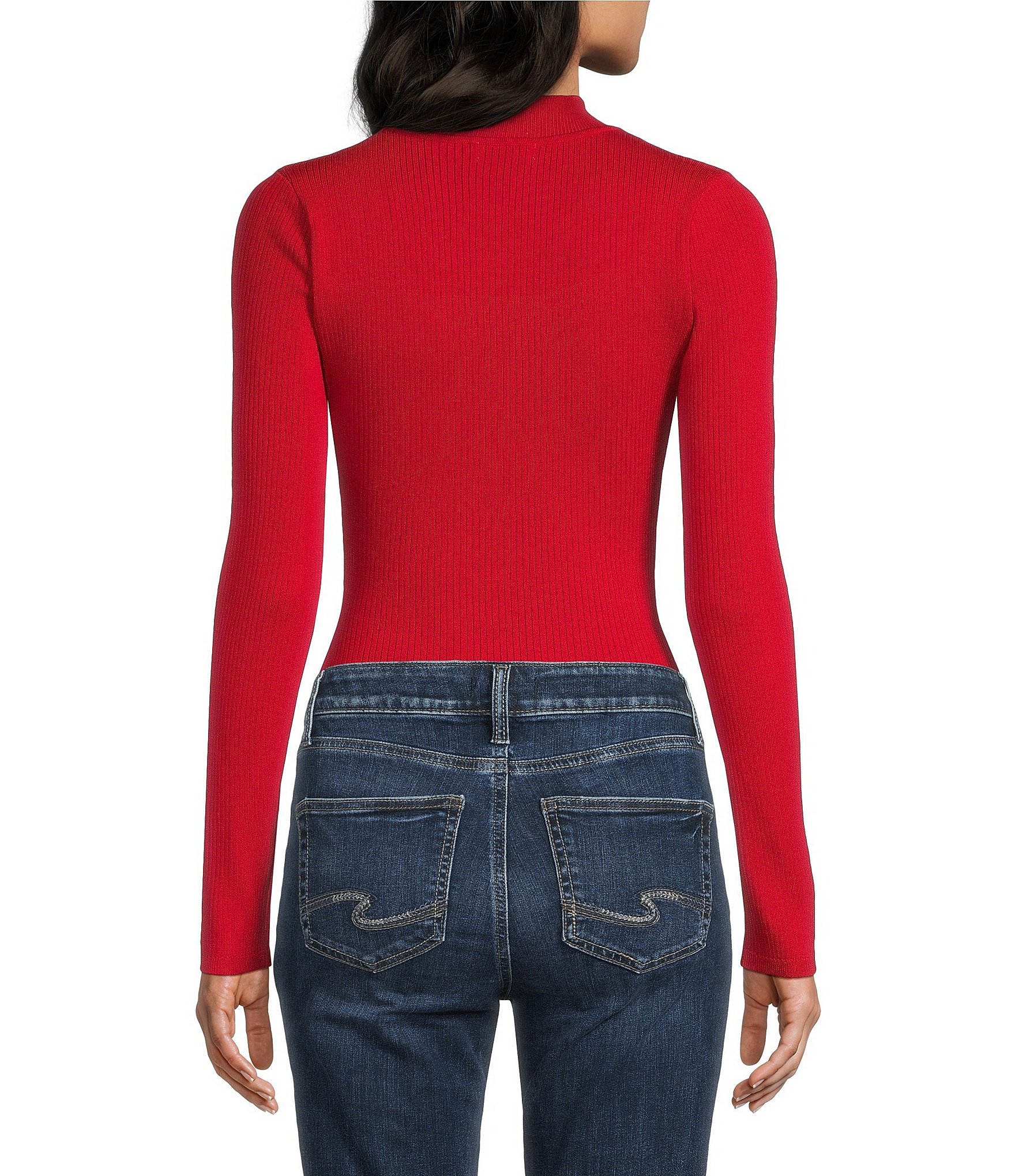 Blu Pepper Rib Knit Mock Neck Long Sleeve Bodysuit