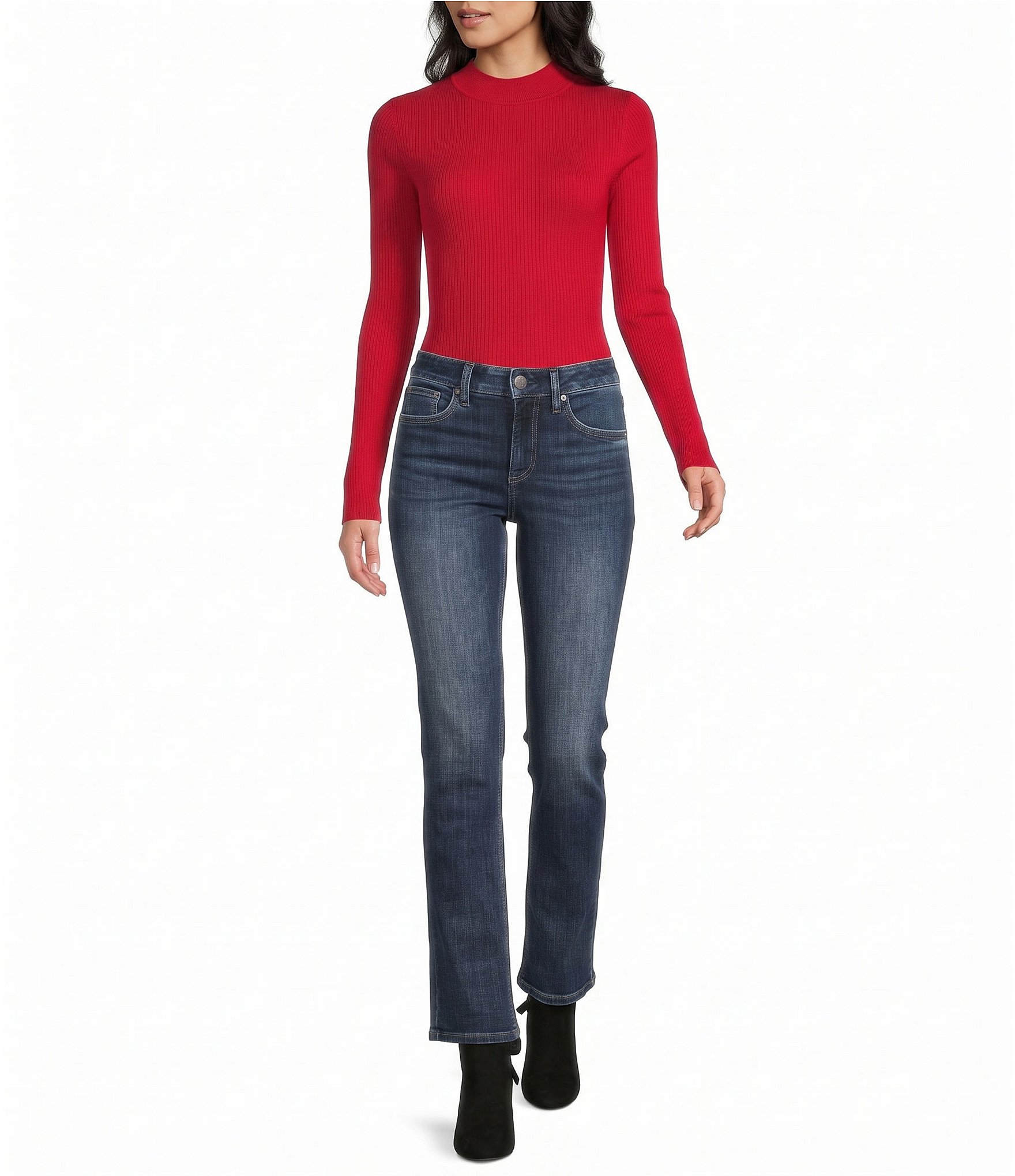 Blu Pepper Rib Knit Mock Neck Long Sleeve Bodysuit