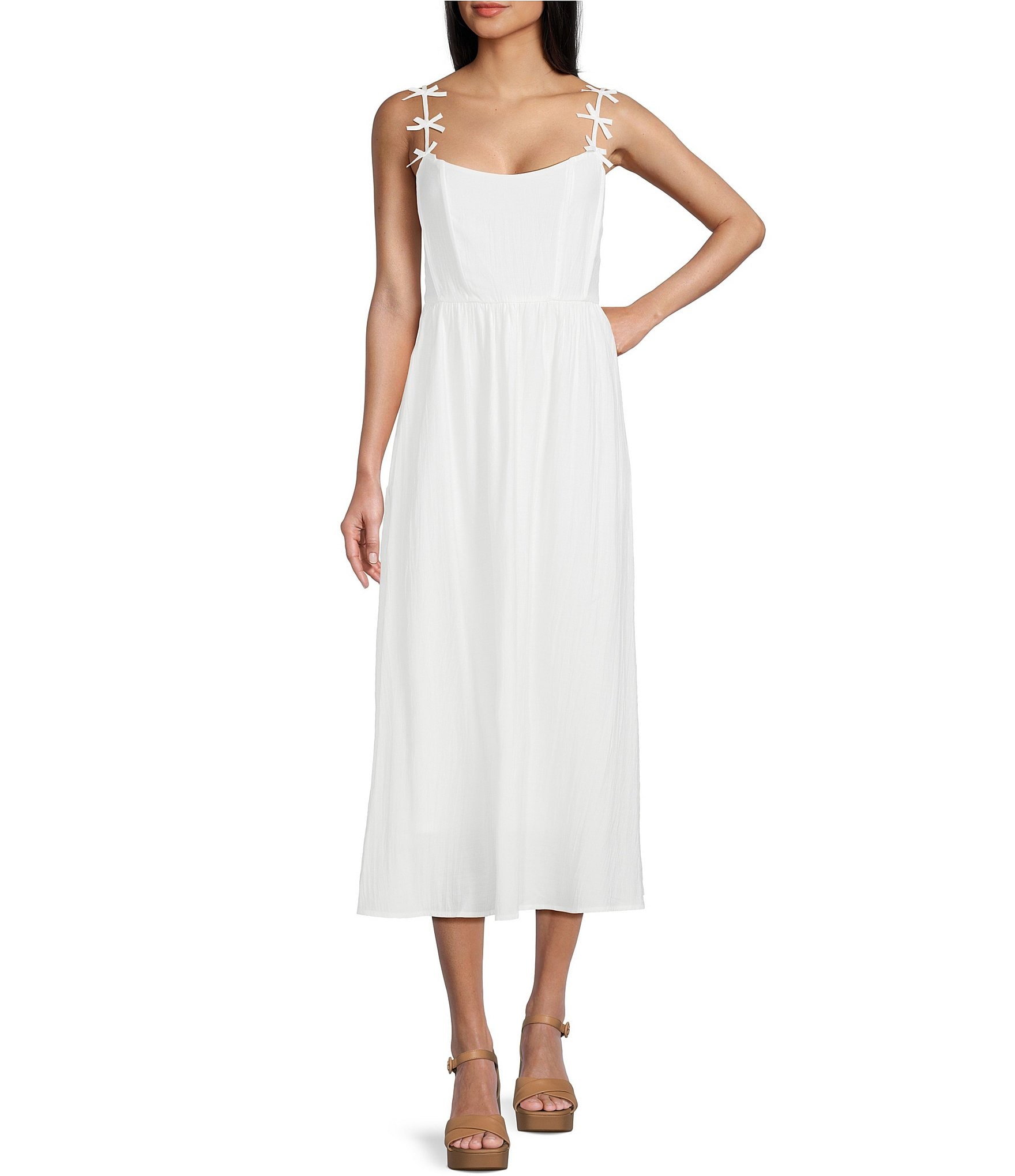 Blu Pepper Scoop Neck Bow Strap Corset Bodice Dress