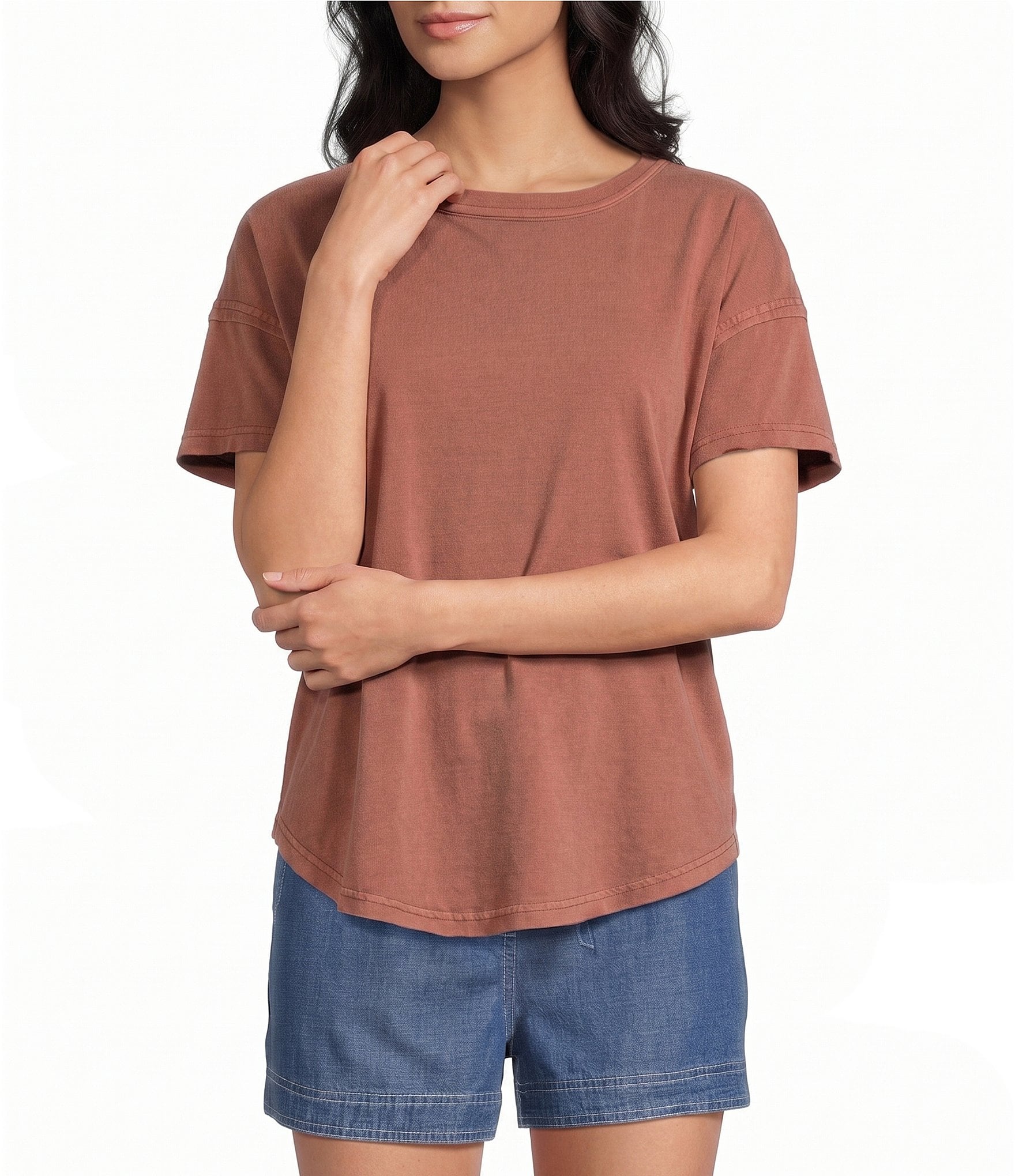 Blu Pepper Short Sleeve Exposed Seam Knit Top