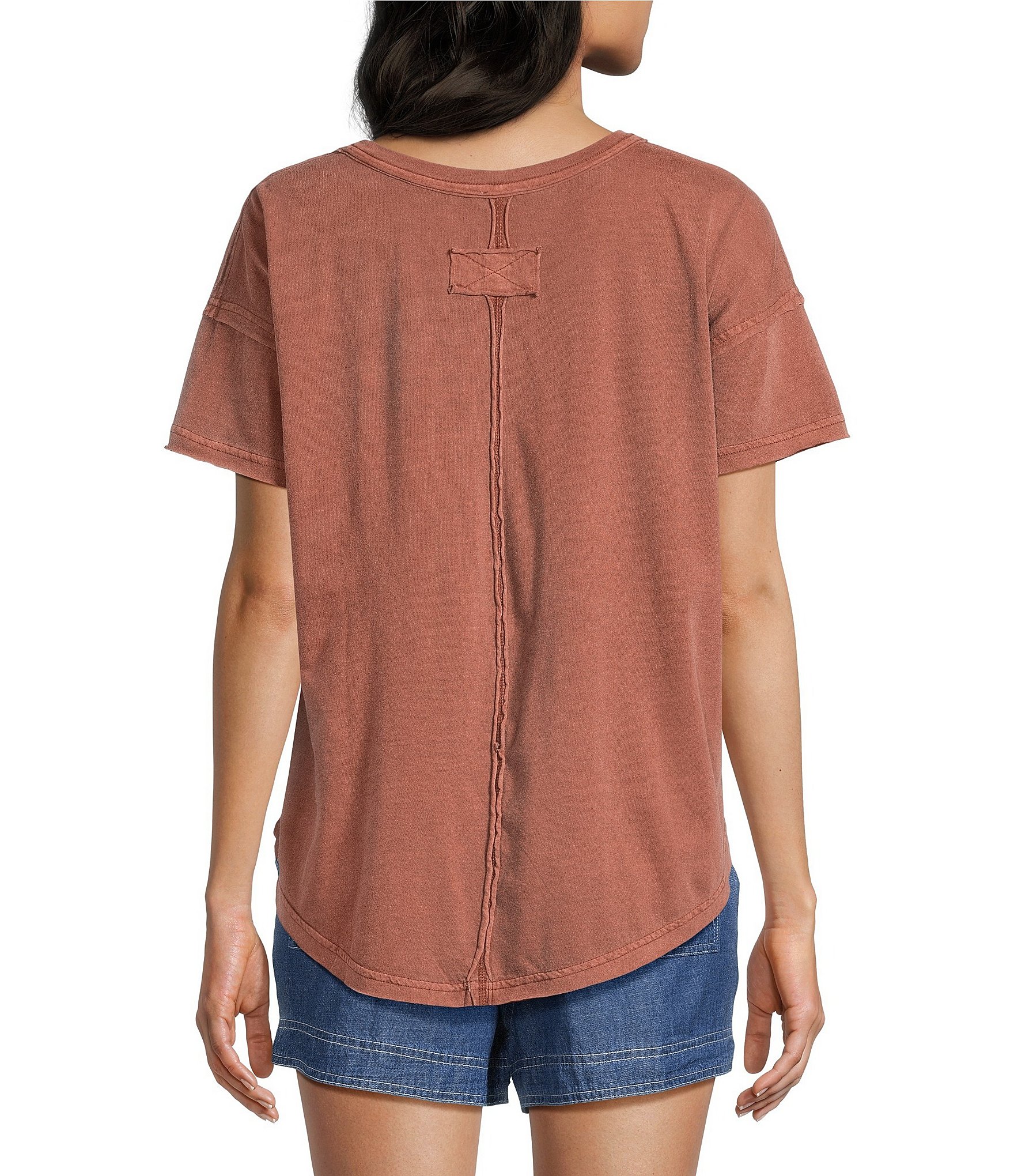 Blu Pepper Short Sleeve Exposed Seam Knit Top