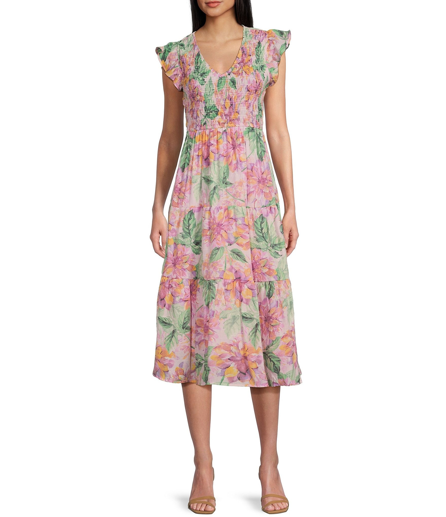 Blu Pepper Short Sleeve Floral Print Midi Dress | Dillard's