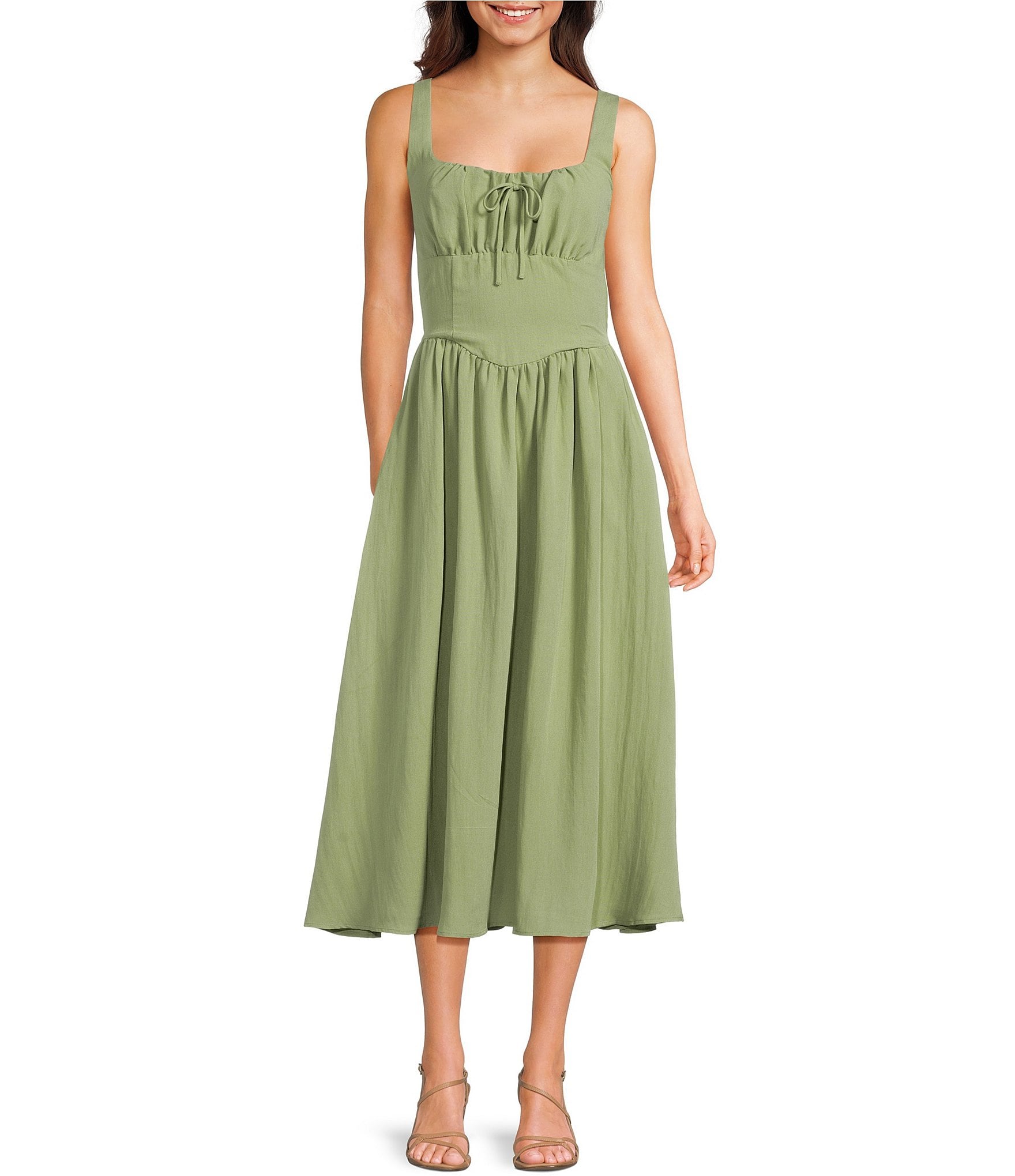 Blu Pepper Square Neck Corset Inspired Midi Dress