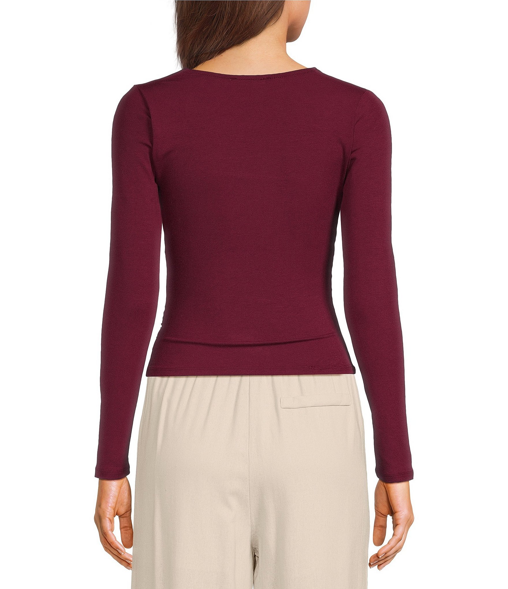 Blu Pepper Square Neck Ruched Side Long Sleeve Top