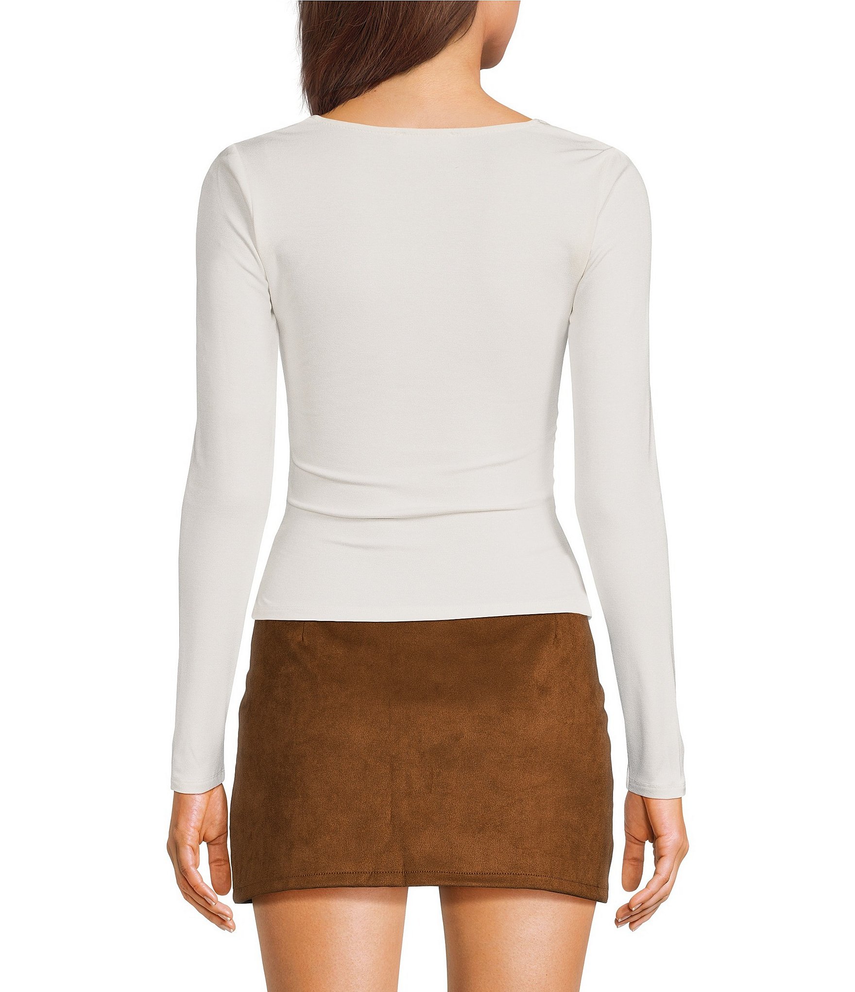 Blu Pepper Square Neck Ruched Side Long Sleeve Top
