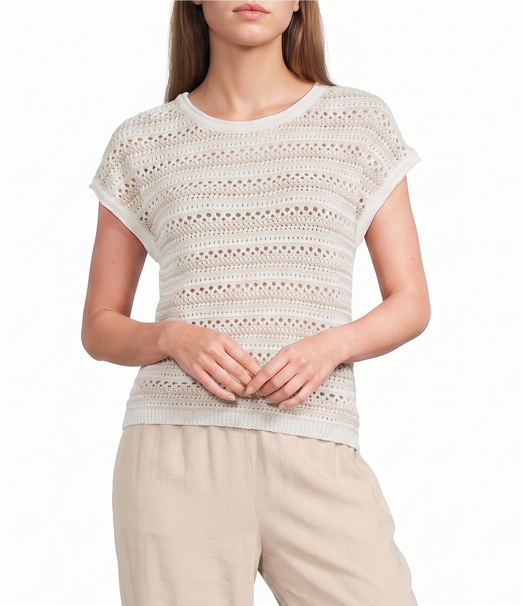 Blu Pepper Stripe Boat Neck Drop Shoulder Short Sleeve Sweater