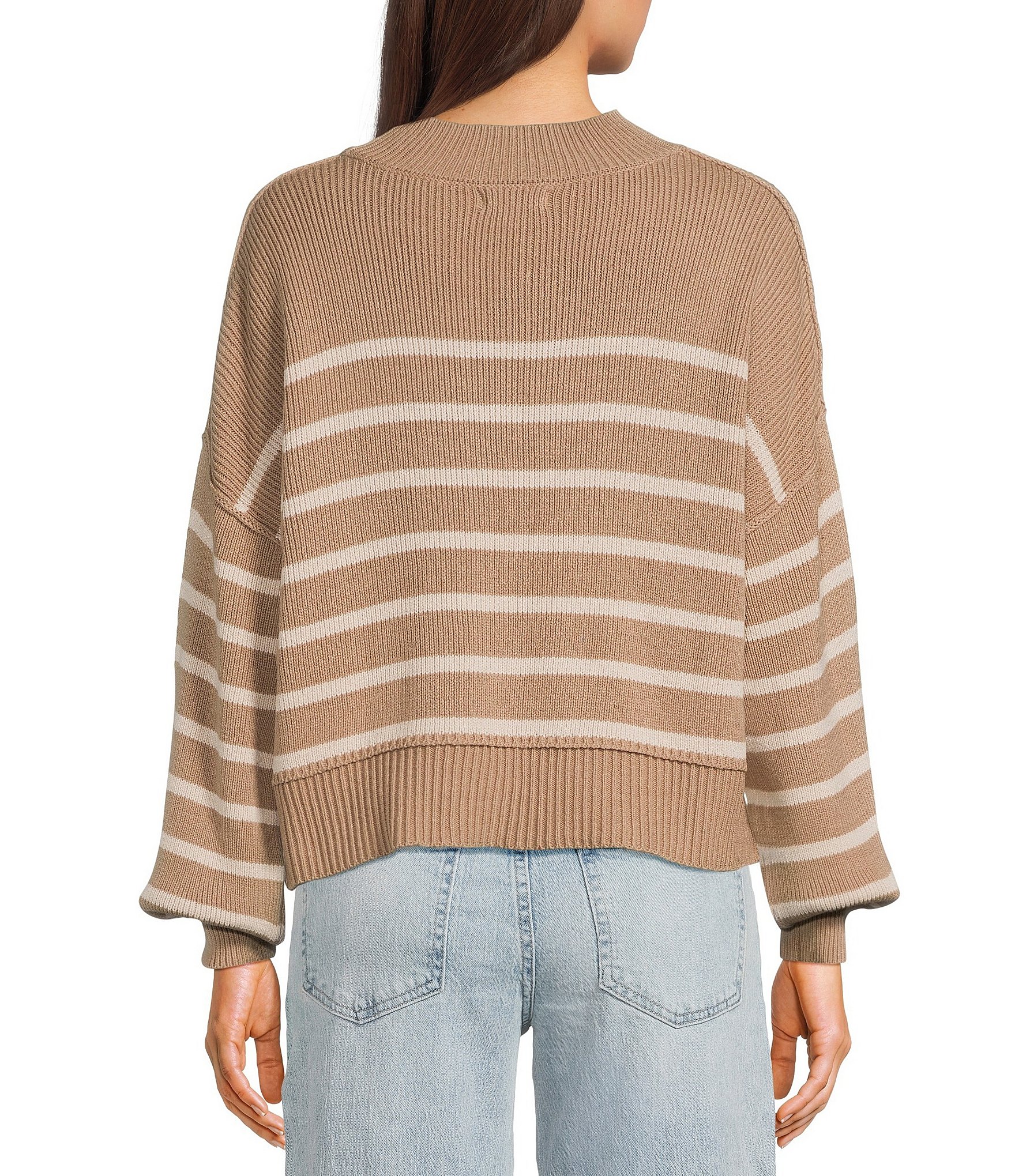 Blu Pepper Stripe Mock Neck Long Sleeve Sweater