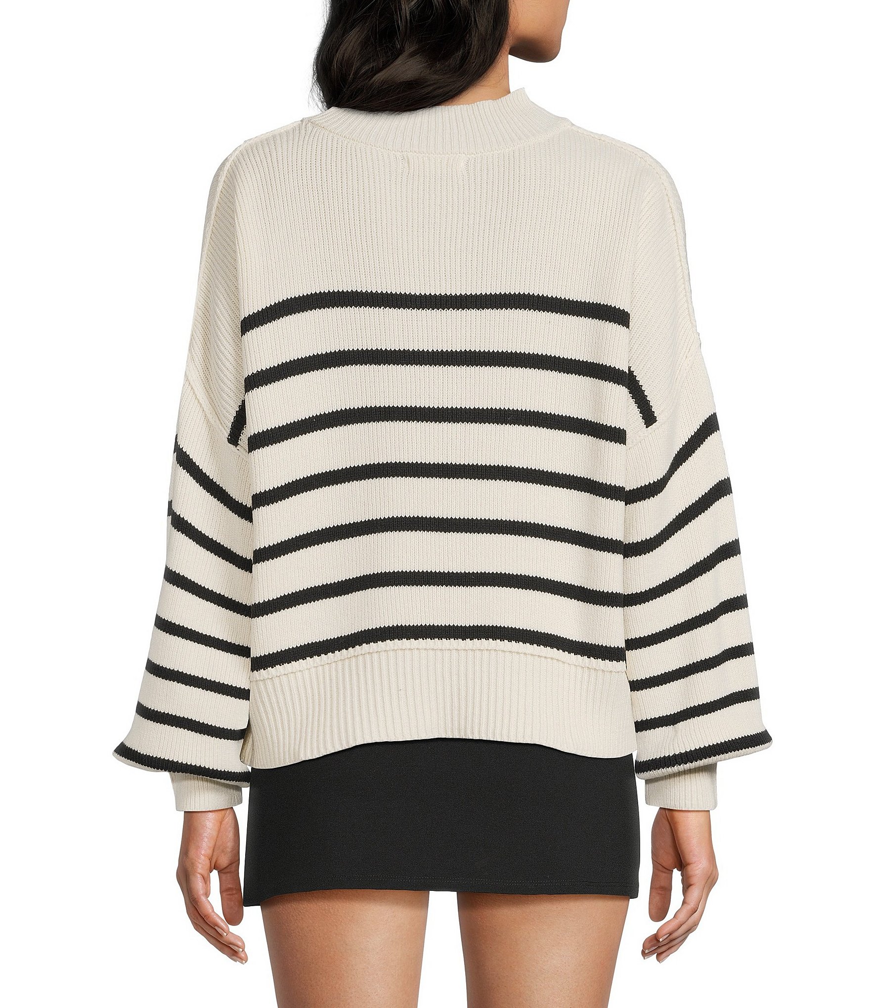 Blu Pepper Stripe Mock Neck Long Sleeve Sweater