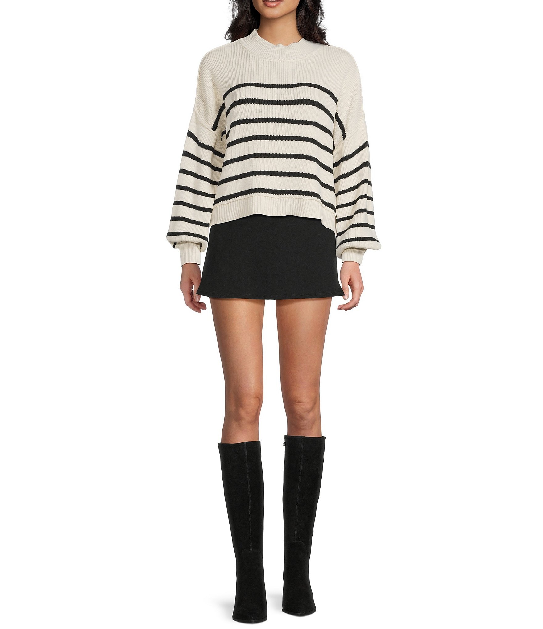 Blu Pepper Stripe Mock Neck Long Sleeve Sweater