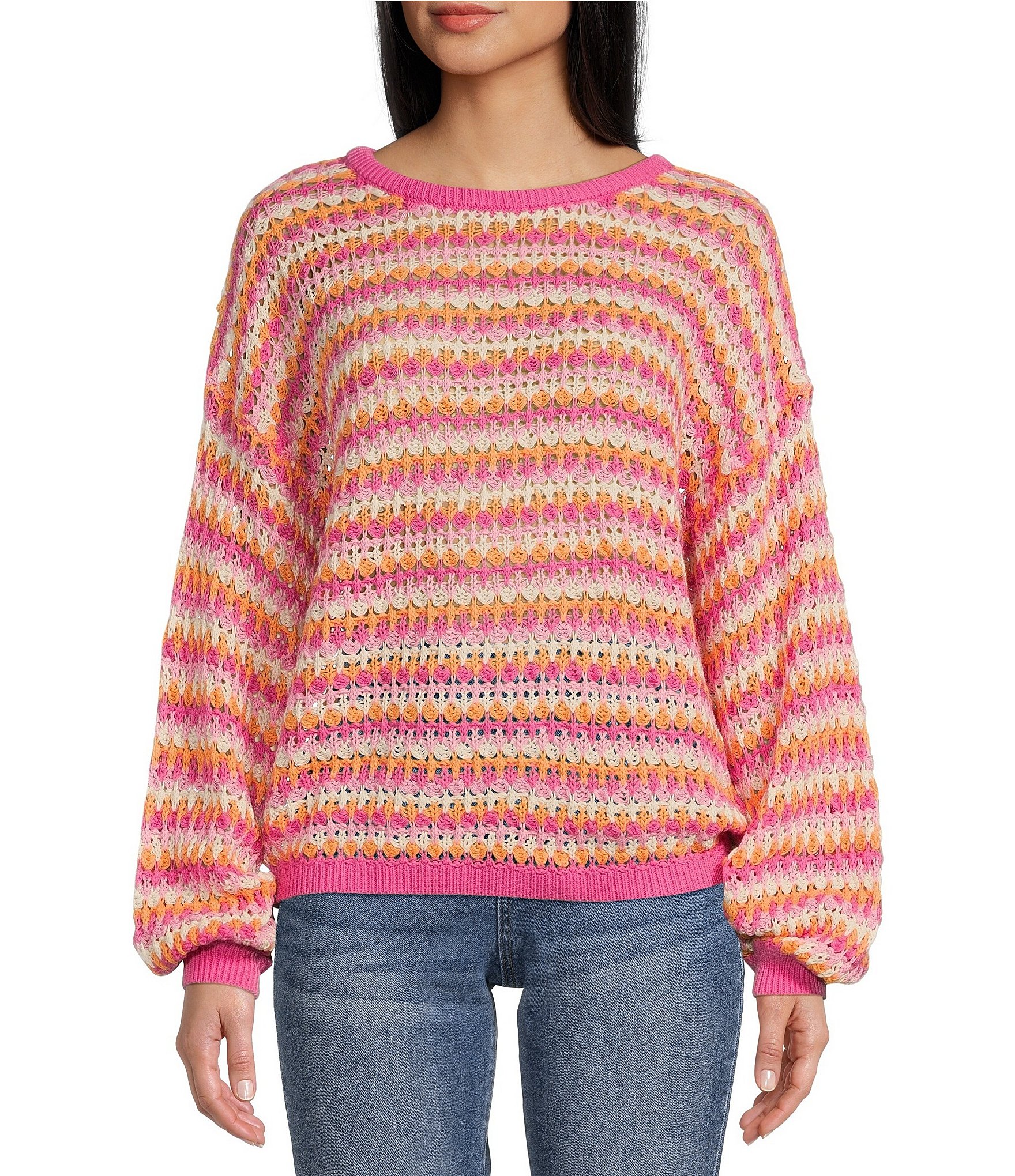 Blu Pepper Stripe Print Bow Back Relaxed Fit Sweater | Dillard's