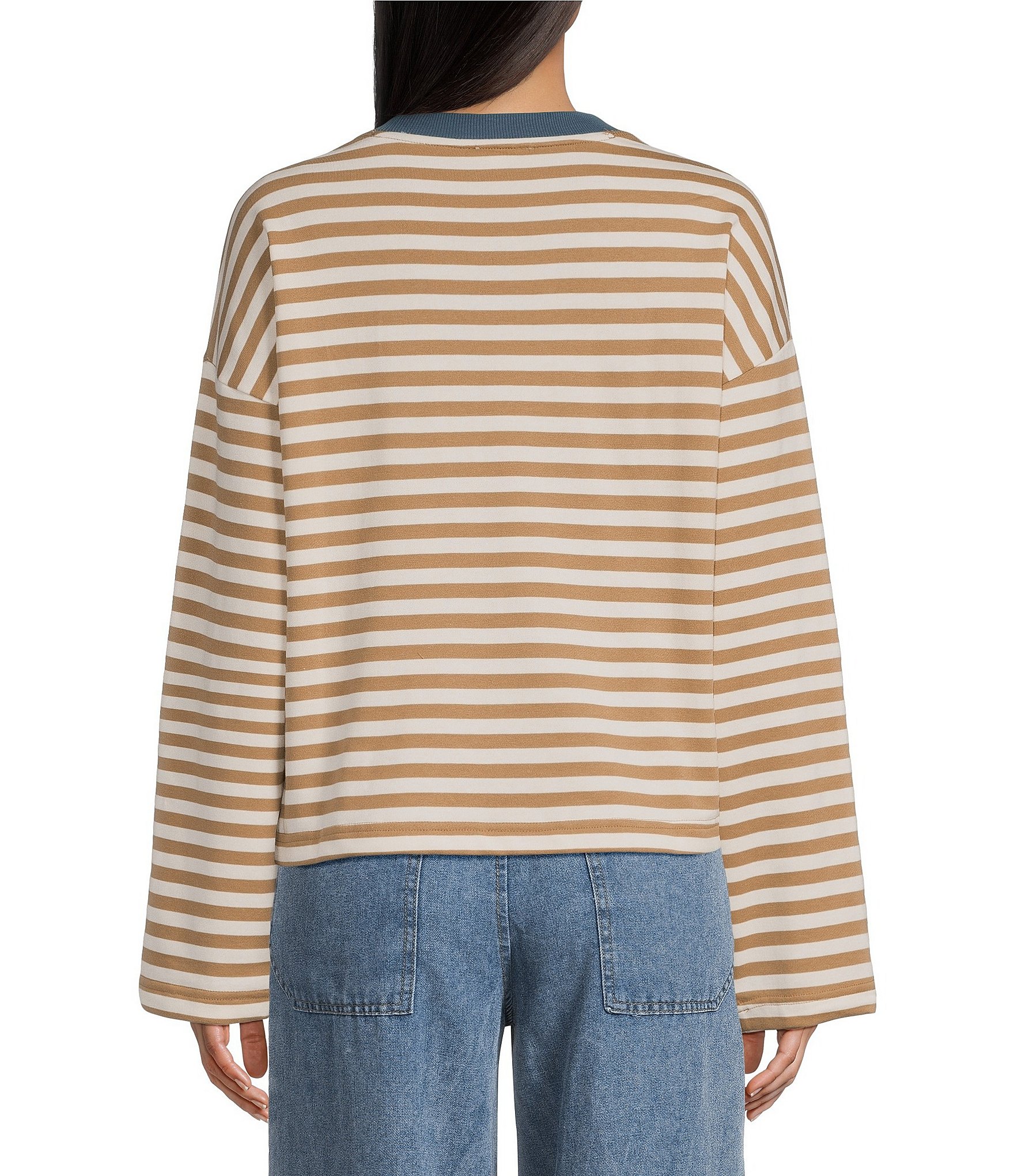 Blu Pepper Striped Boxy Long Sleeve Top