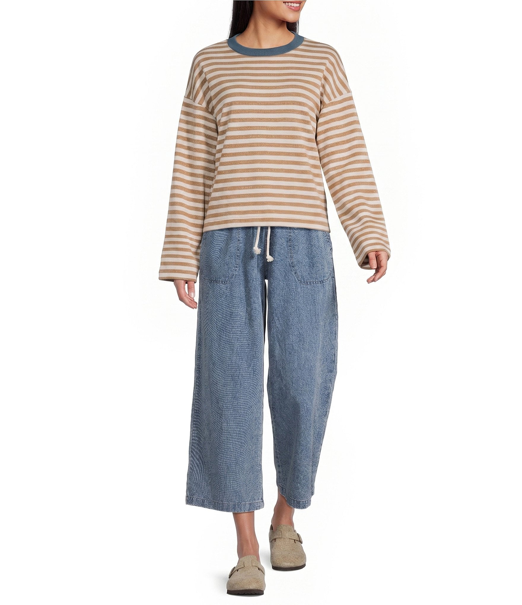 Blu Pepper Striped Boxy Long Sleeve Top