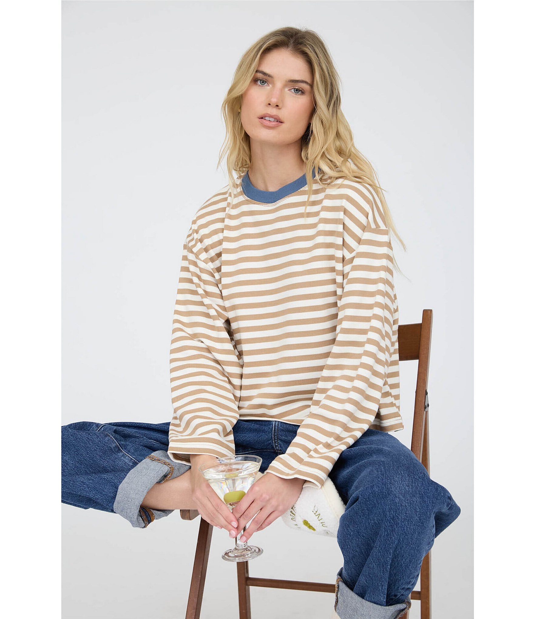 Blu Pepper Striped Boxy Long Sleeve Top