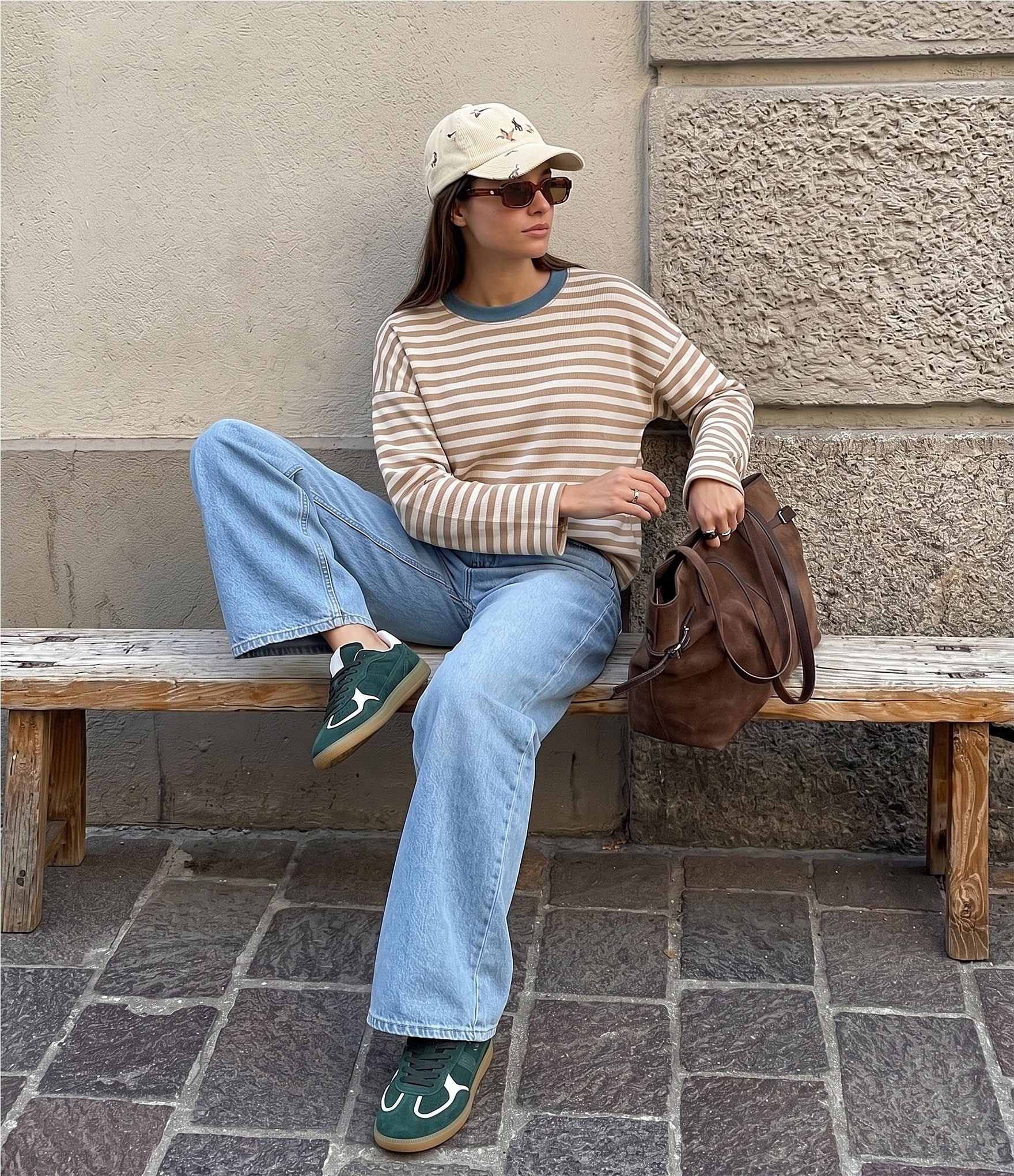 Blu Pepper Striped Boxy Long Sleeve Top