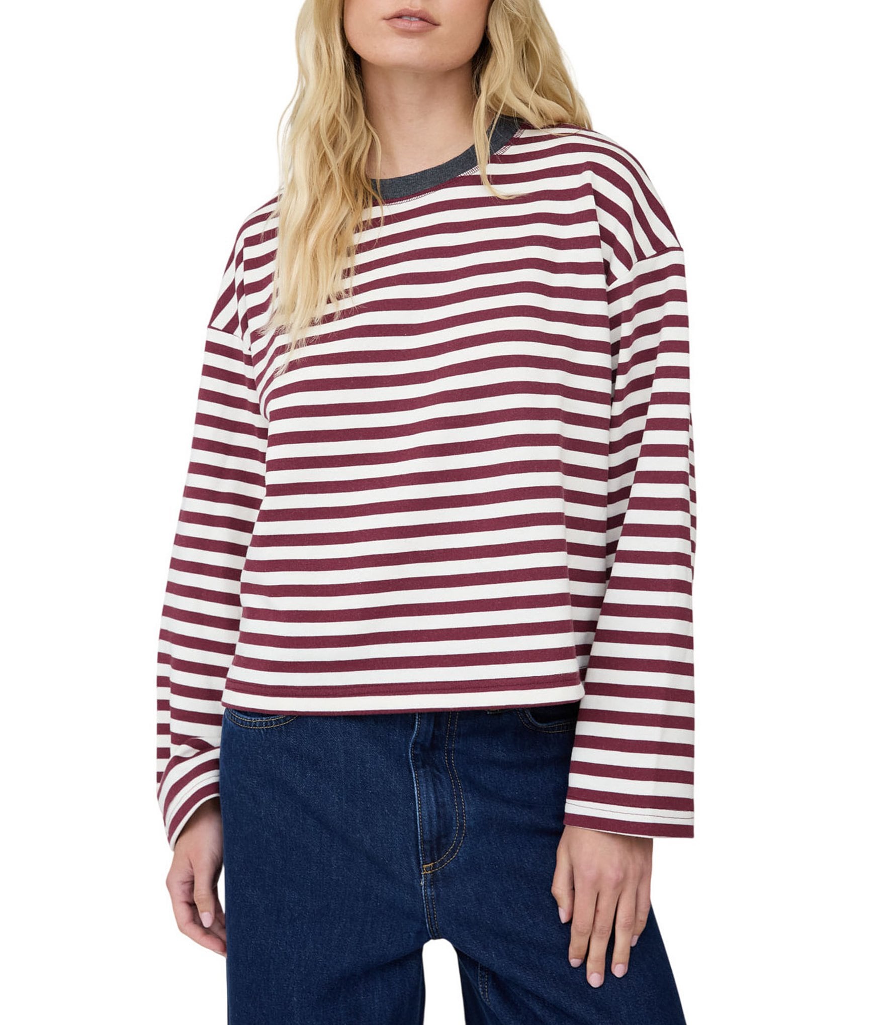 Blu Pepper Striped Boxy Long Sleeve Top