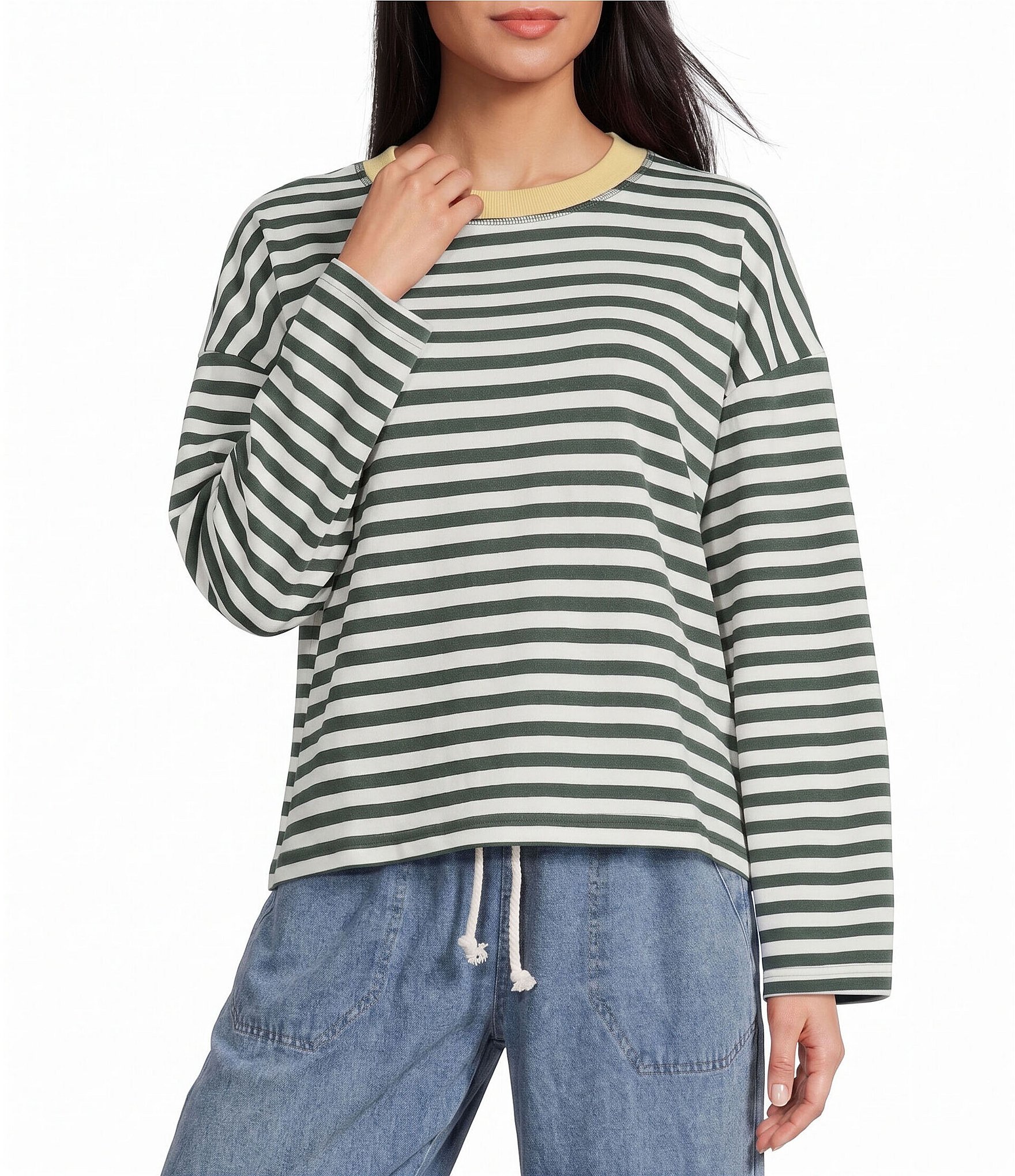 Blu Pepper Striped Boxy Long Sleeve Top
