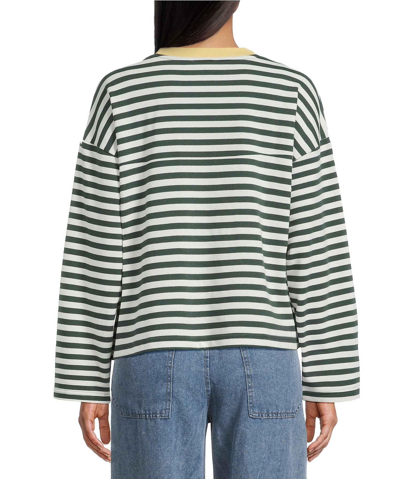 Blu Pepper Striped Boxy Long Sleeve Top