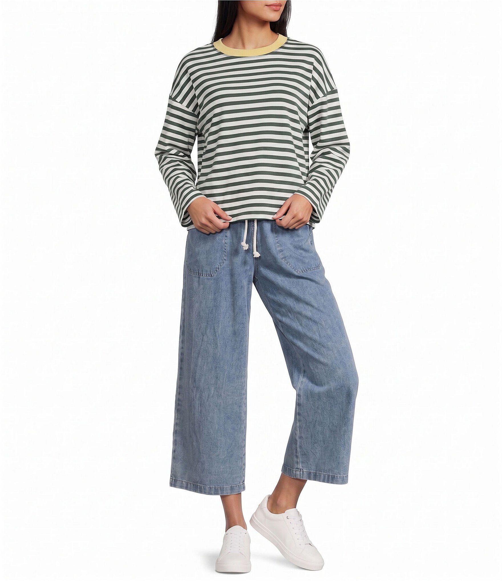 Blu Pepper Striped Boxy Long Sleeve Top