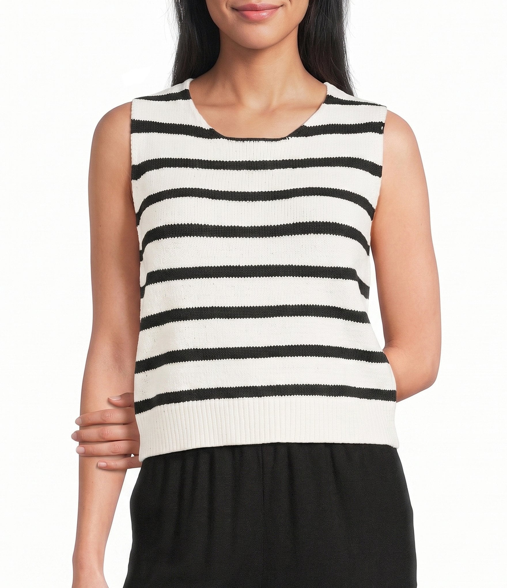 Blu Pepper Striped Tie Back Sleeveless Cropped Sweater