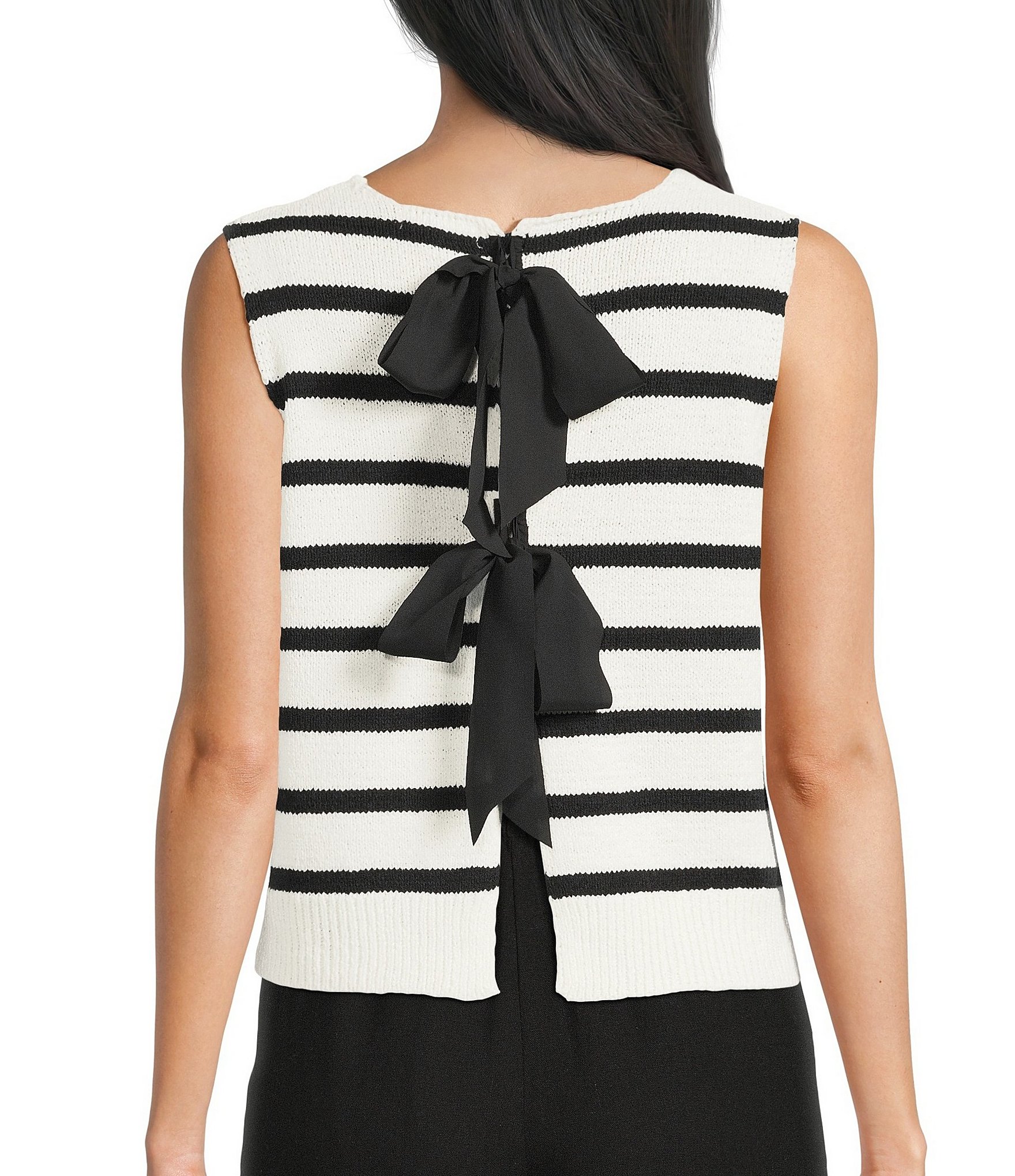 Blu Pepper Striped Tie Back Sleeveless Cropped Sweater