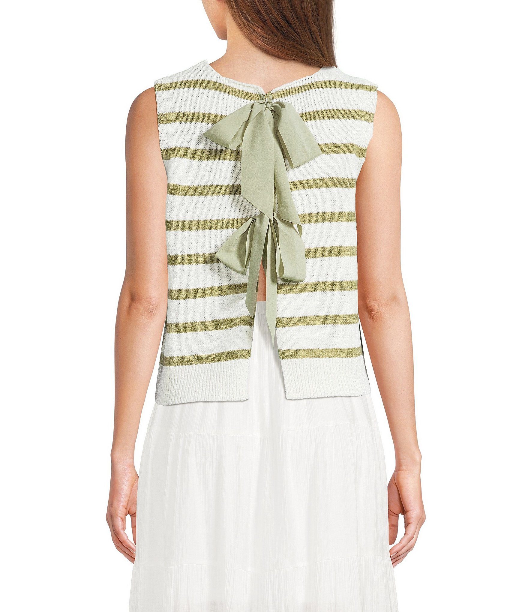 Blu Pepper Striped Tie Back Sleeveless Cropped Sweater