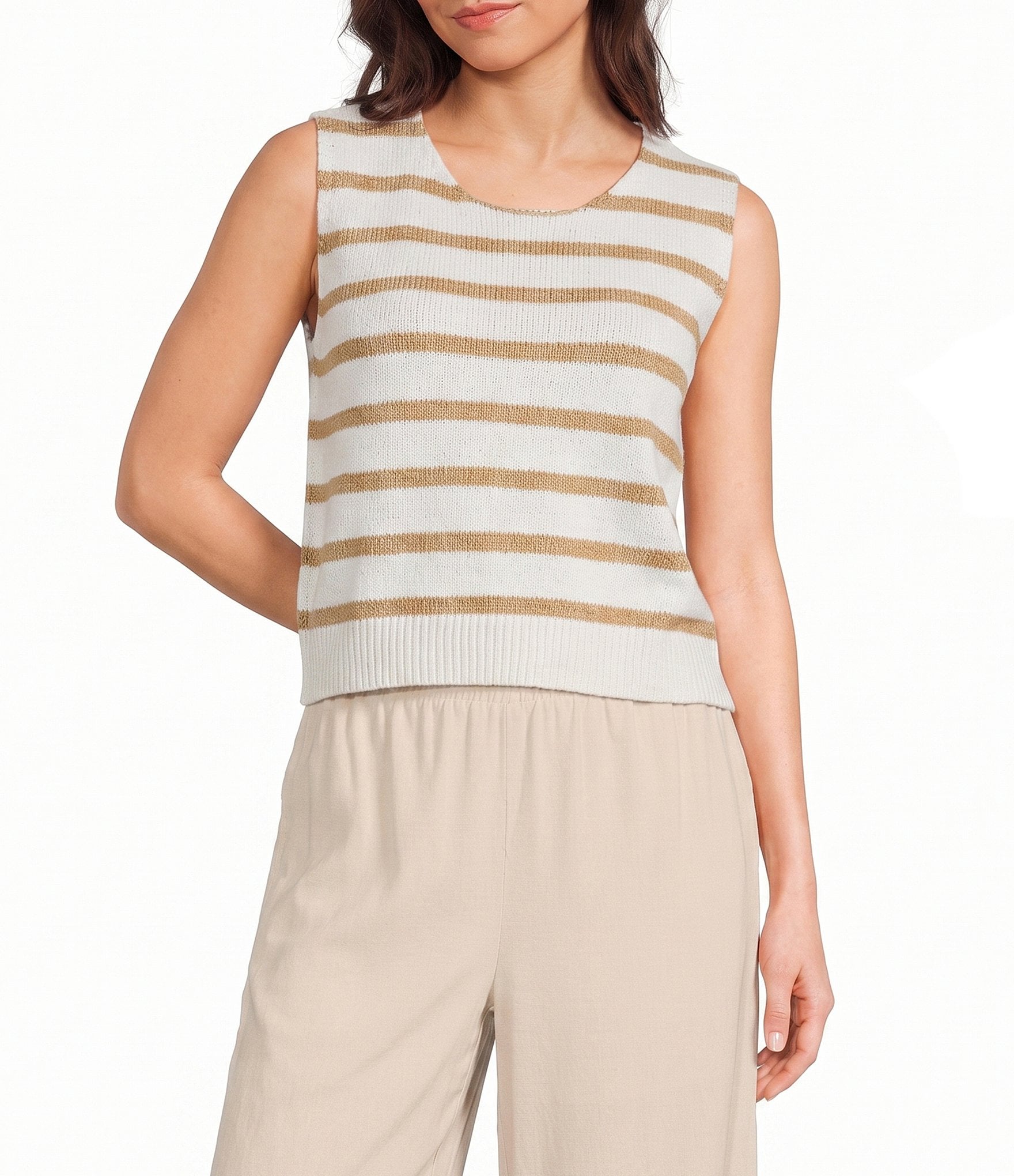 Blu Pepper Striped Tie Back Sleeveless Cropped Sweater