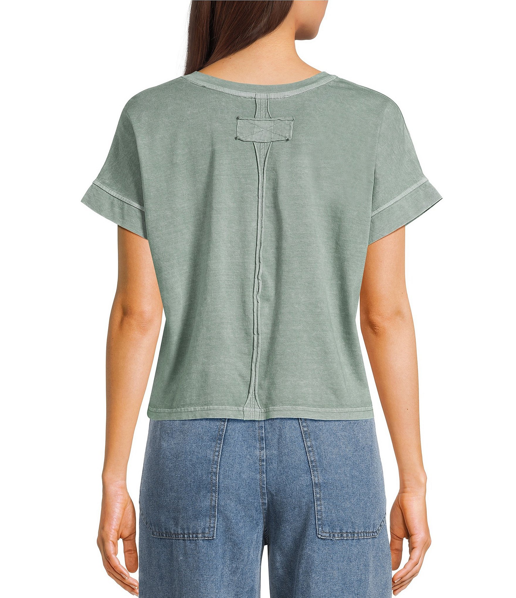 Blu Pepper Washed Boxy Knit Short Sleeve Top