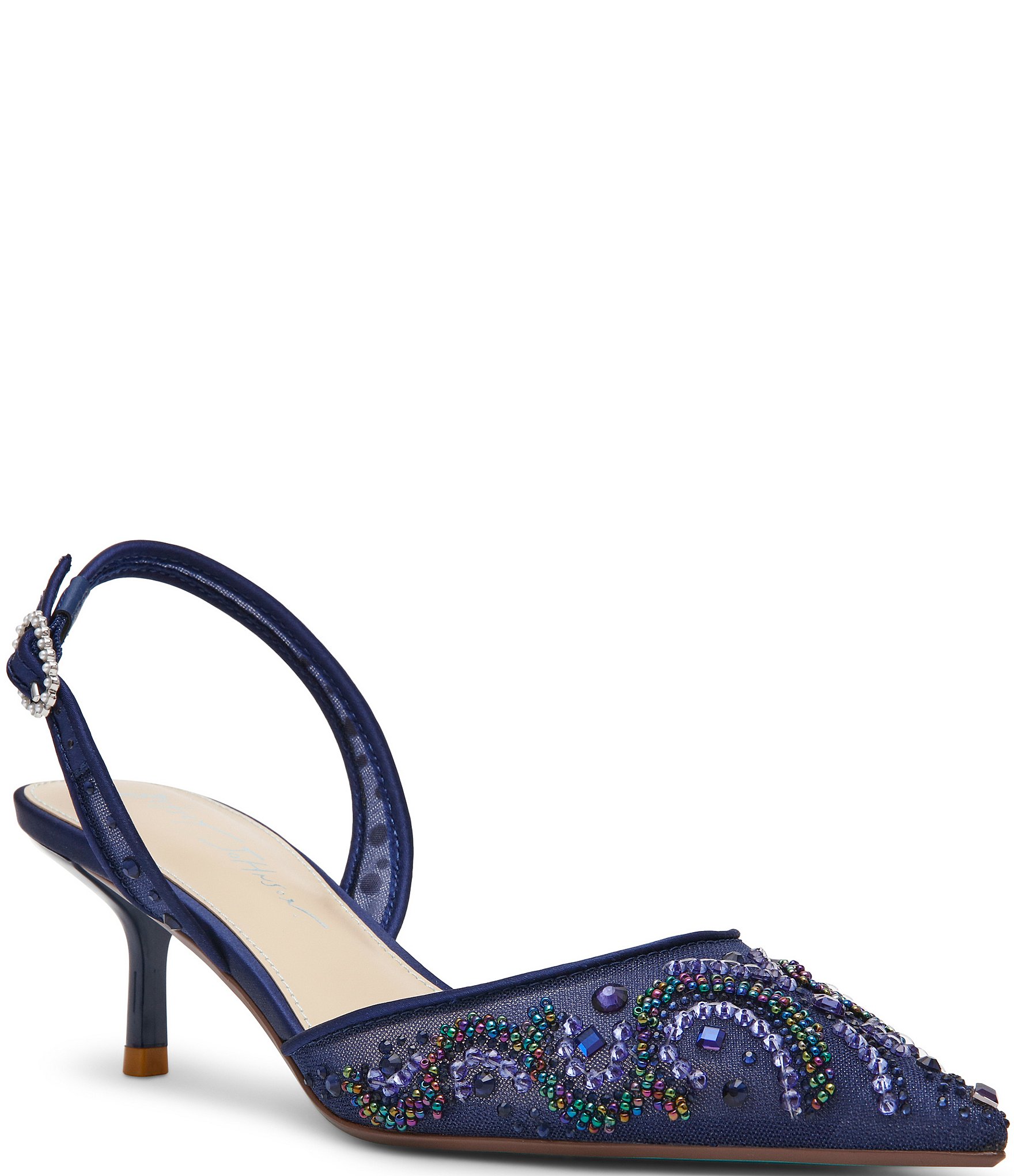 Blue by Betsey Johnson Prim Mesh Bead Embellished Slingback Pumps