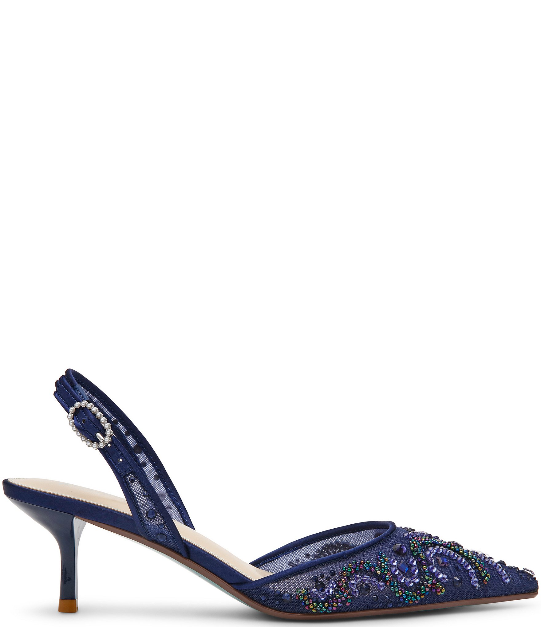 Blue by Betsey Johnson Prim Mesh Bead Embellished Slingback Pumps