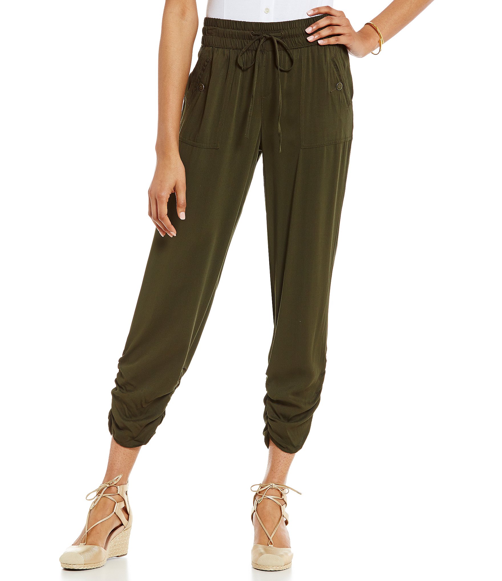 Blue Earth Pull On Ruched Ankle Pant | Dillards