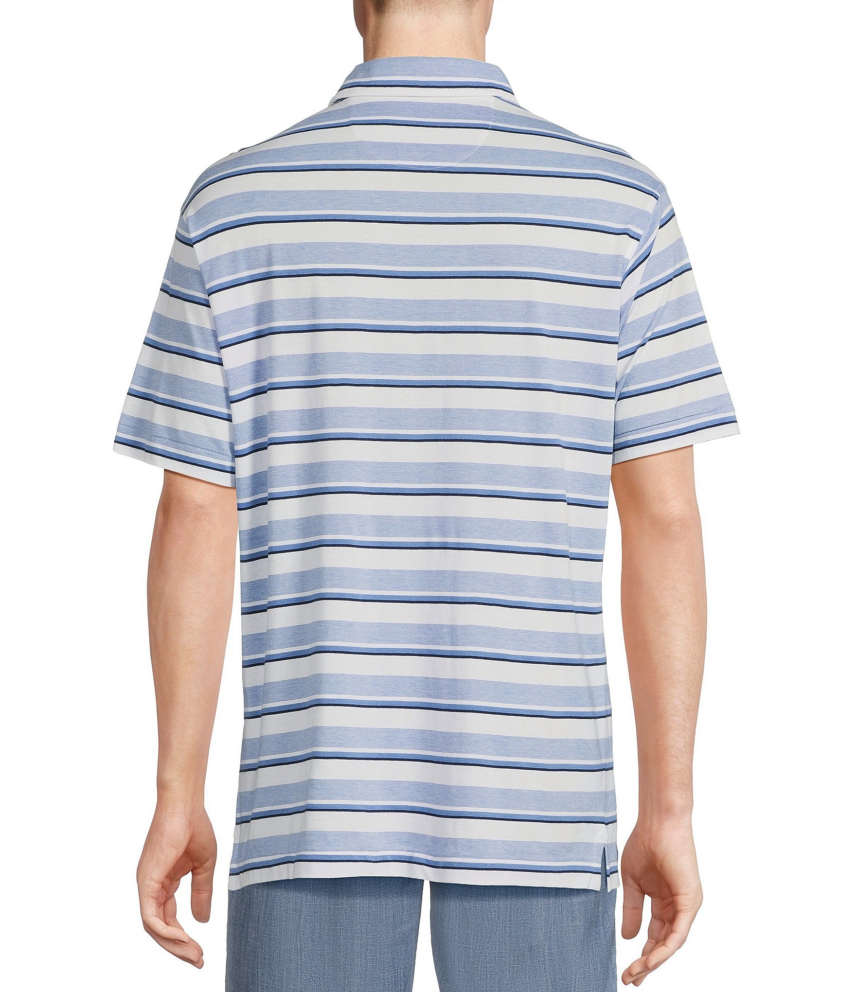 Blue Label Block Island Collection Multi-Striped Jersey Short Sleeve Polo Shirt