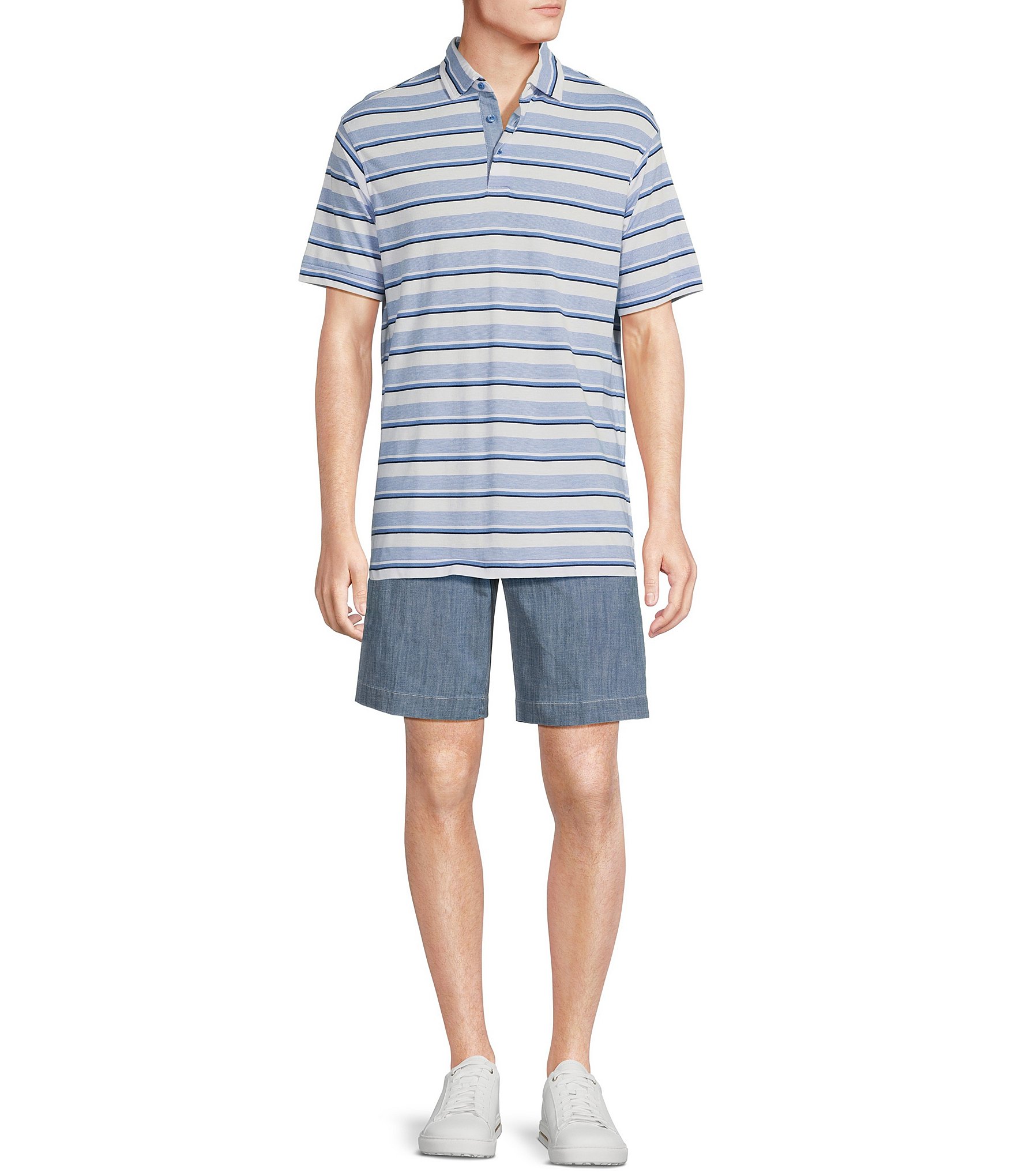 Blue Label Block Island Collection Multi-Striped Jersey Short Sleeve Polo Shirt