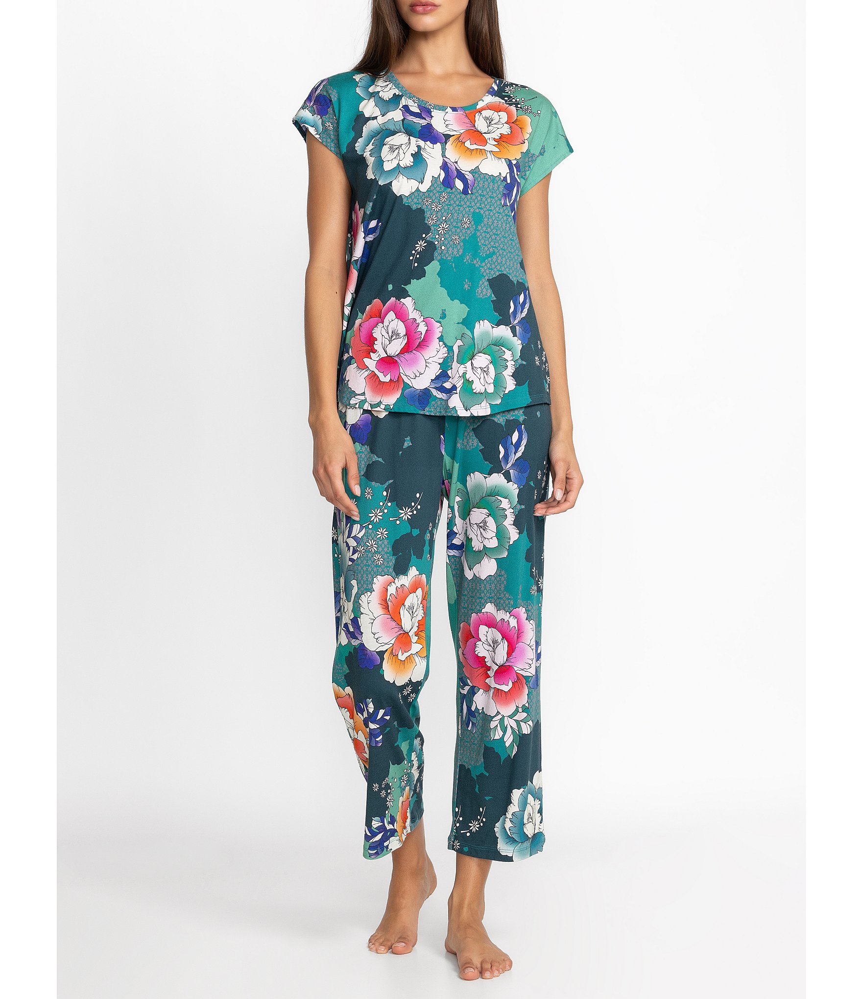 Bobbie Floral Jersey Knit Cap Sleeve Cropped Pajama Set | Dillard's